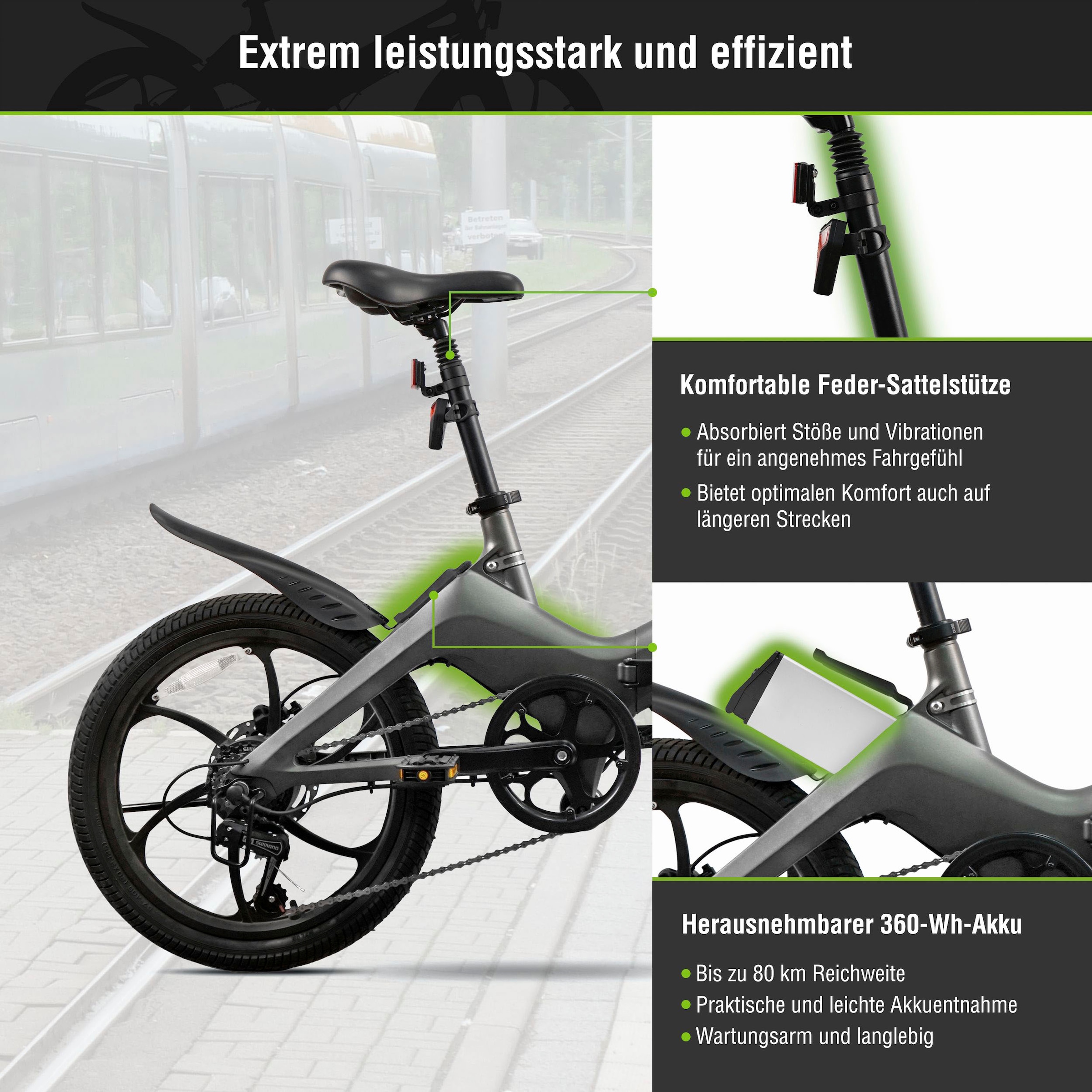 SachsenRad »F11 Pro MagPuma mit Transporttasche« 6 Gang Shimano Kettenschaltung Heckmotor 250 W mit Transporttasche, Rückspiegel, gefederte Sattelstütze