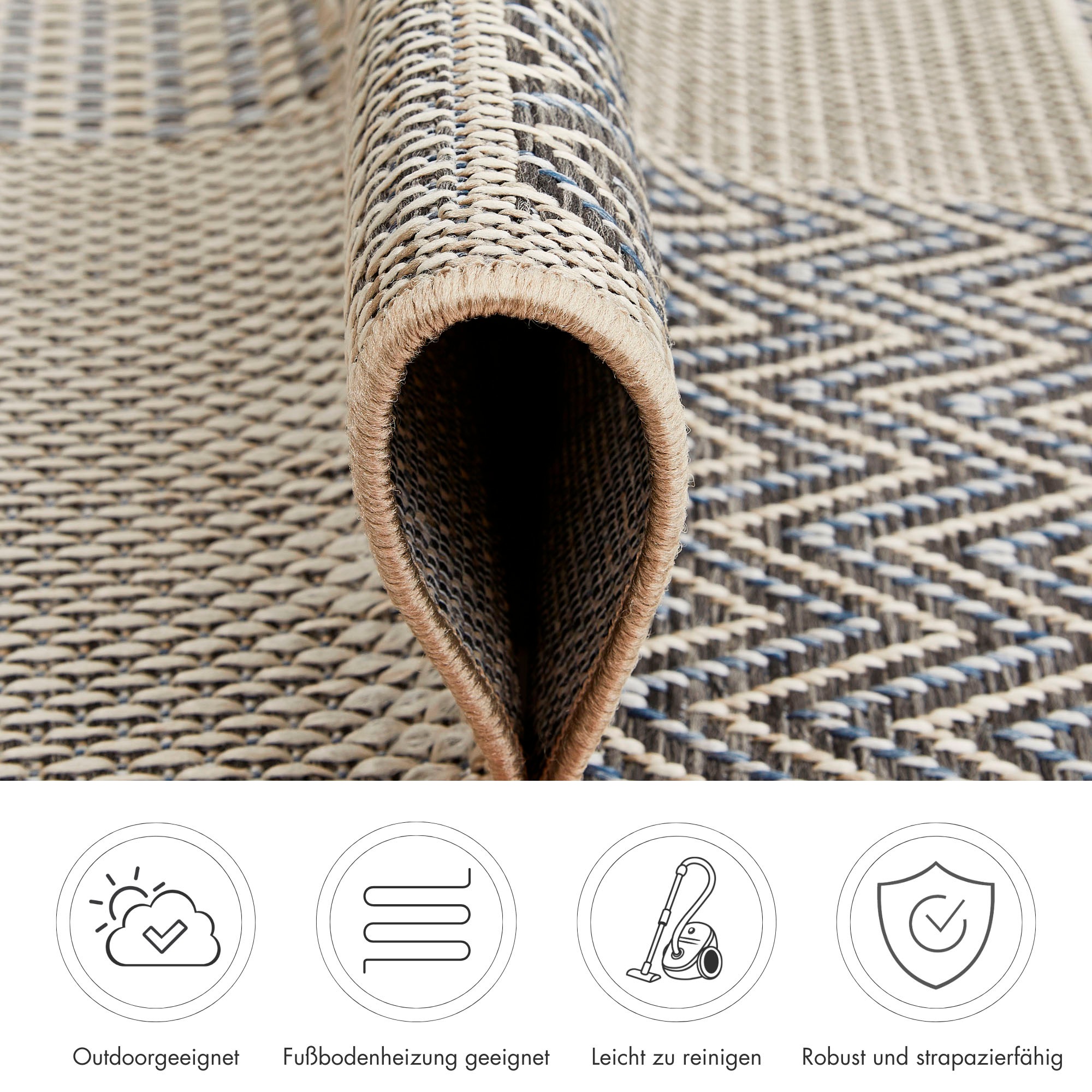 Andiamo Teppich »Clyde 2«, rechteckig, 5 mm Höhe, Flachgewebe, Patchwork Design, In- und Outdoor geeignet, Wohnzimmer