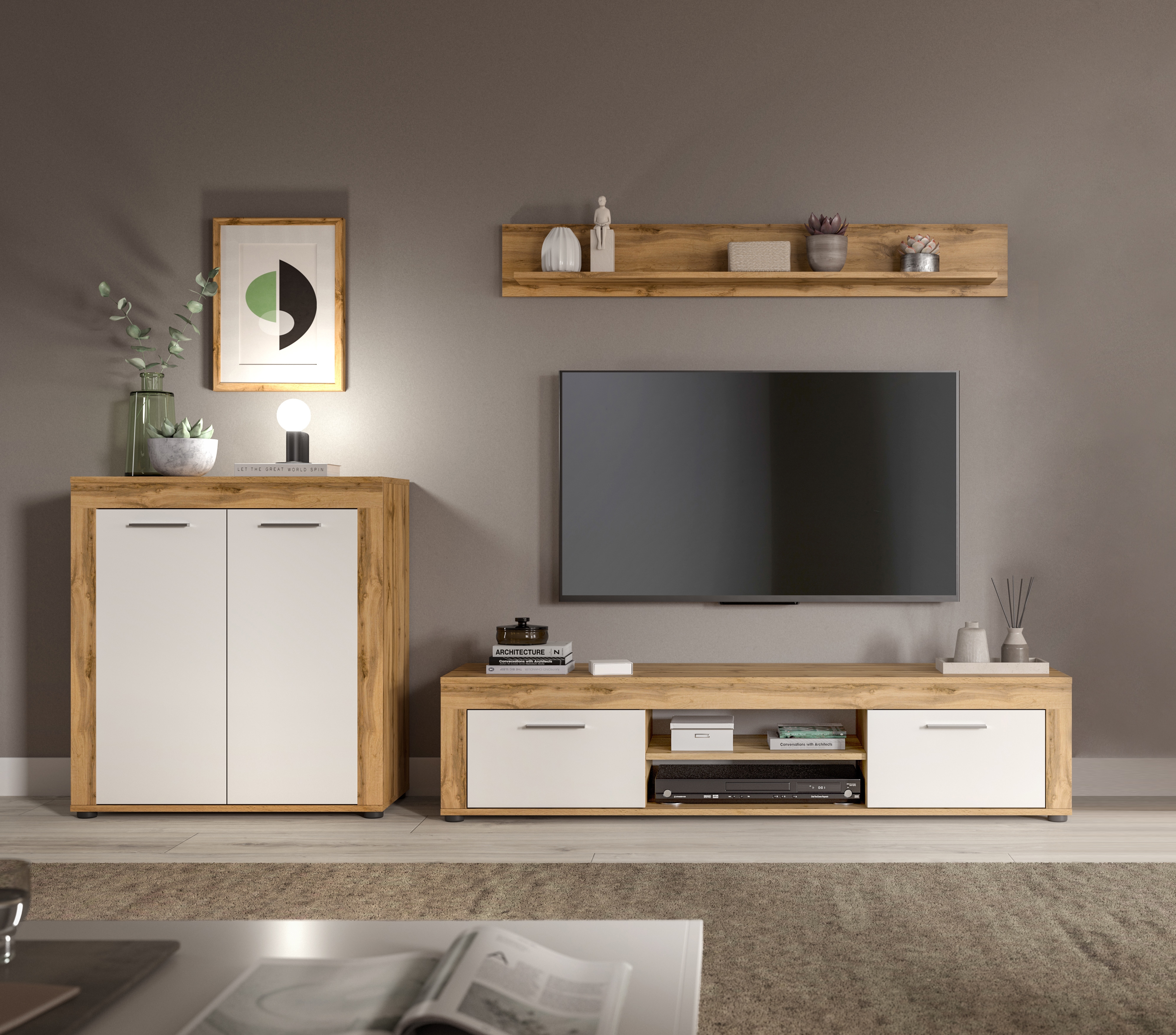 OTTO home Wohnwand "AOSTA, Breite 255cm, 3-teilige Wohn-Kombination" bestehend aus: Highboard, Lowboard, Wandboard, 3 Stk. tlg.