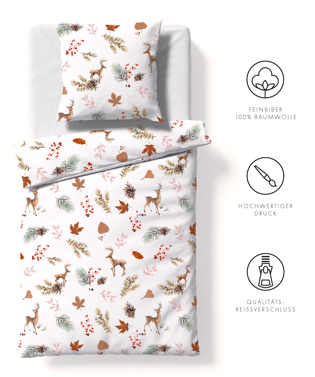 fleuresse Bettwäsche "Aspen" 2 Stk. tlg. Feinbiber mit Hirschen günstig online kaufen