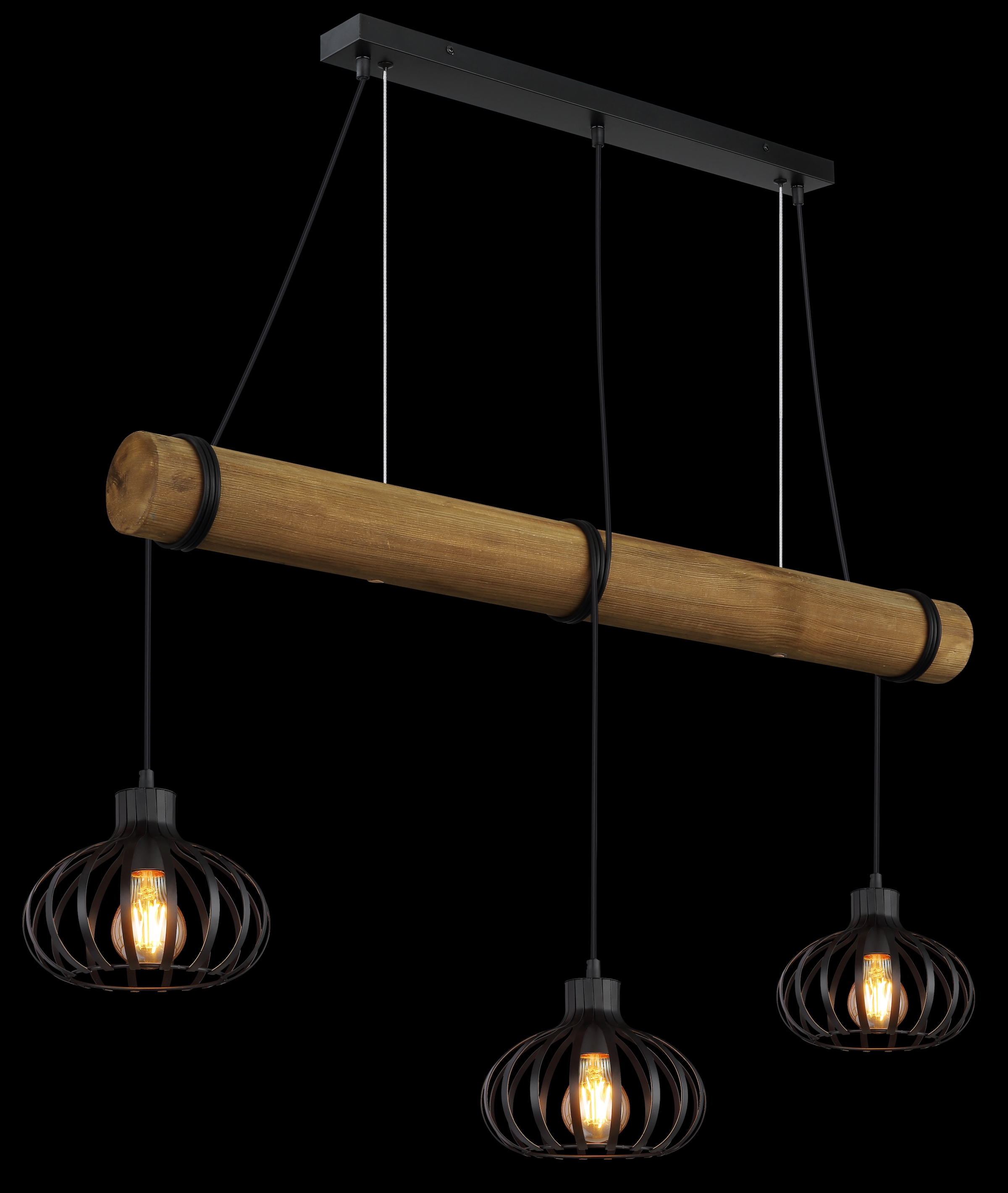 GLOBO LIGHTING Hängeleuchte »CALDWELL« E27 1 Stk. Schwarze Hängeleuchte, Holz & Metallstäbe, Kabel zum Herumwickeln