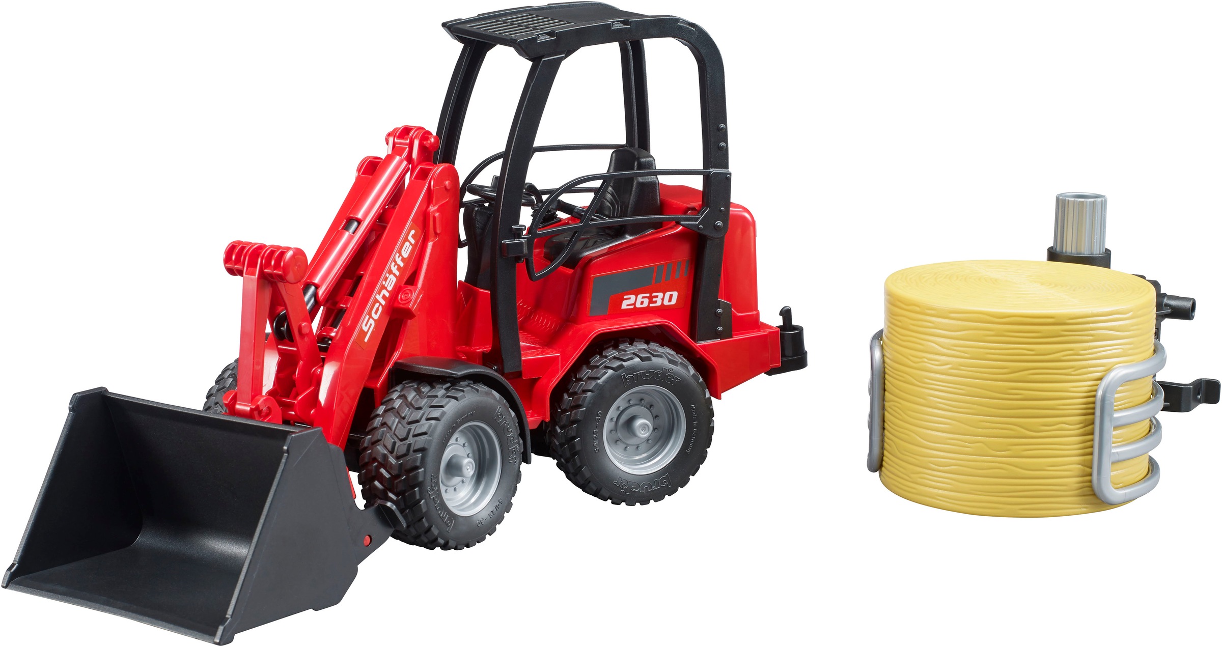Bruder® Spielzeug-Landmaschine »Schäffer Hoflader 2630/Ballengreifzange/Rundballen (02192)«, Made in Europe