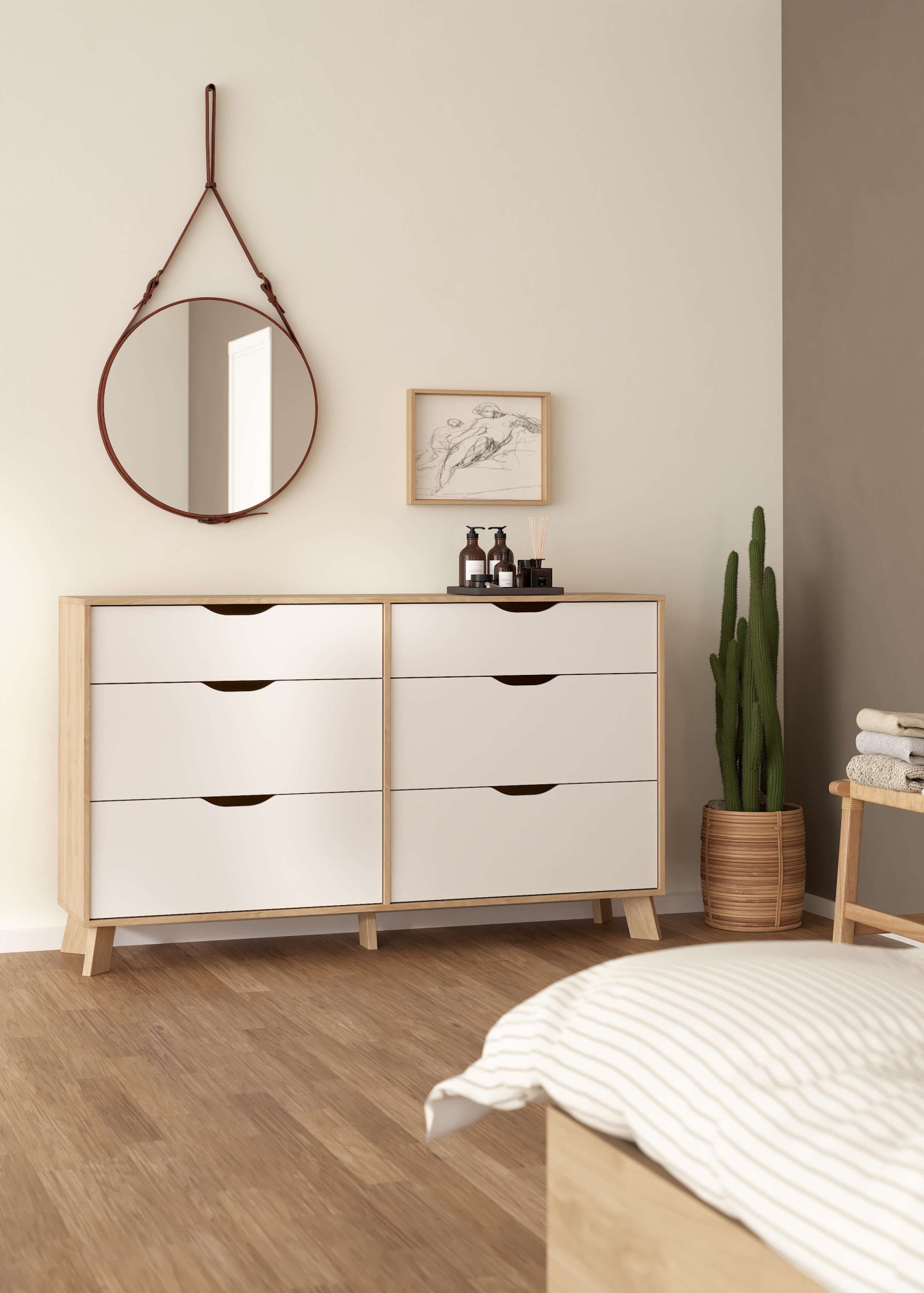 andas Kommode »Ikast, Schubladenschrank, Sideboard, Aufbewahrung, Stauraum«, 6 Schubladen, Eingriffsmulden, Breite 156 cm