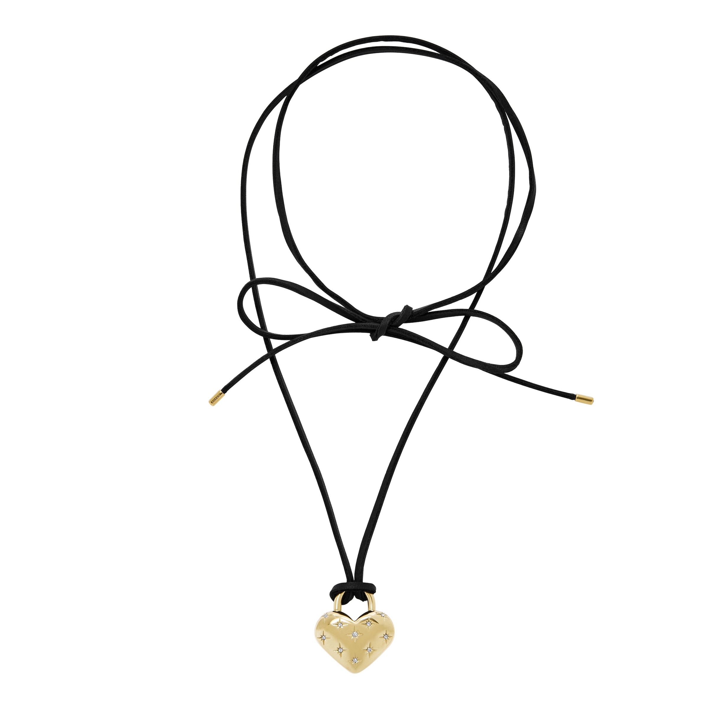 Fossil Kette mit Anhänger »Schmuck Geschenk Edelstahl Leder SADIE Herz, JF04830710«, mit Glasstein