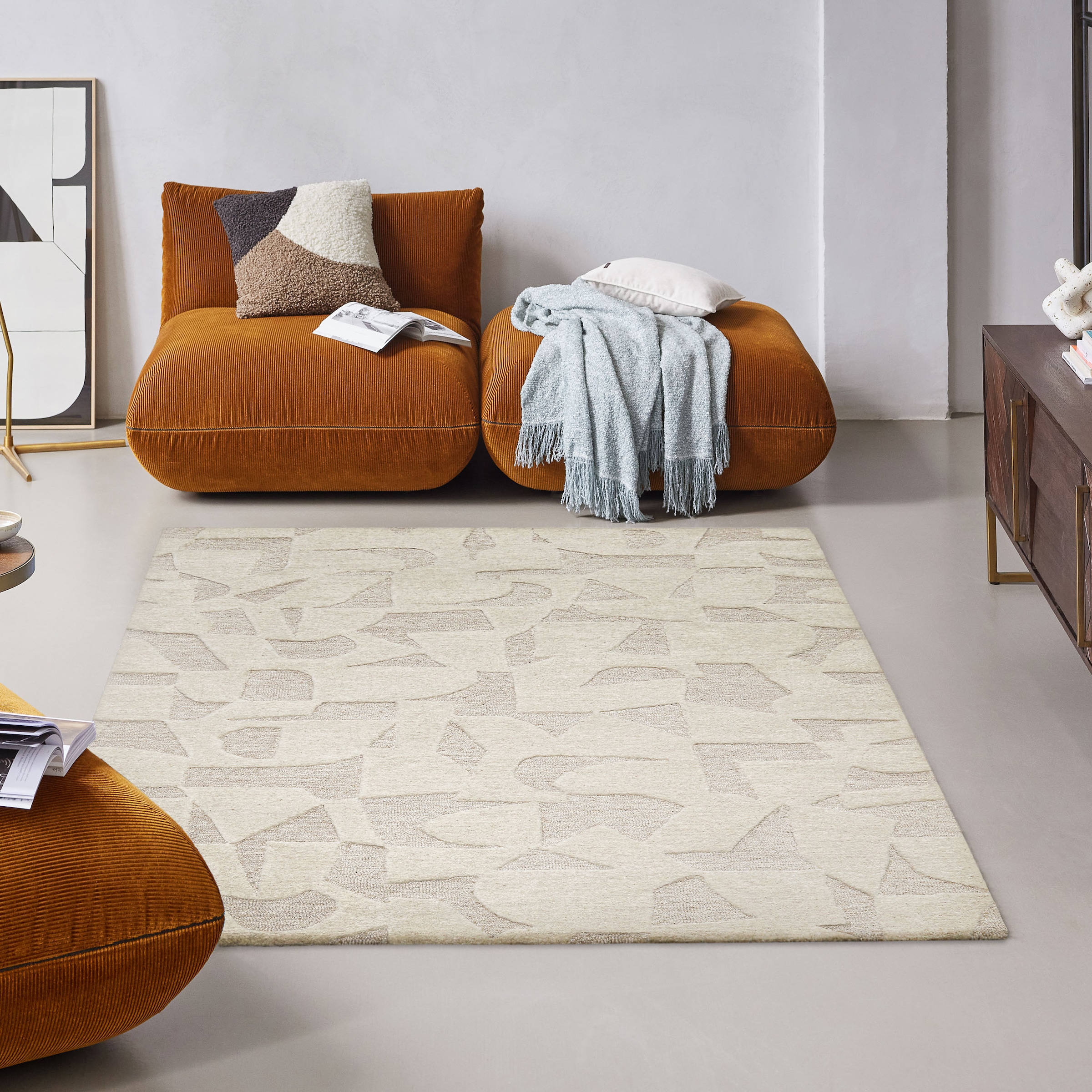 Wecon home Teppich »Ocean State«, rechteckig, 10 mm Höhe, handgefertigt, gemustert, pflegeleicht, Wolle, Wohnzimmer, Esszimmer
