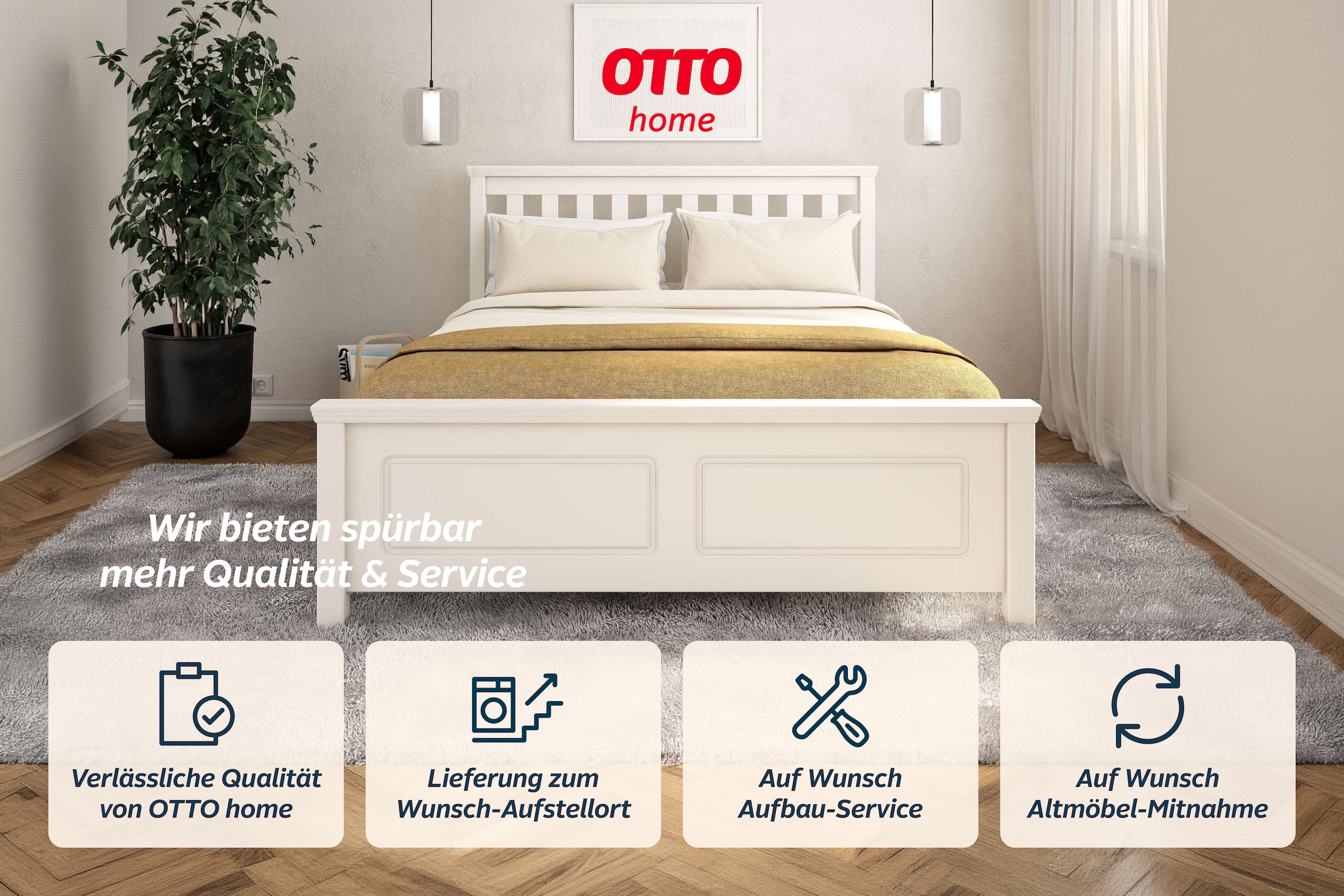 OTTO home Bett »Fredegaard, skandinavischer Stil, vielseitig kombinierbar, 2 Breiten« 180er oder 140er Breite,  Sprossen am Kopfteil, mit Lattenrost, Kassettenoptik