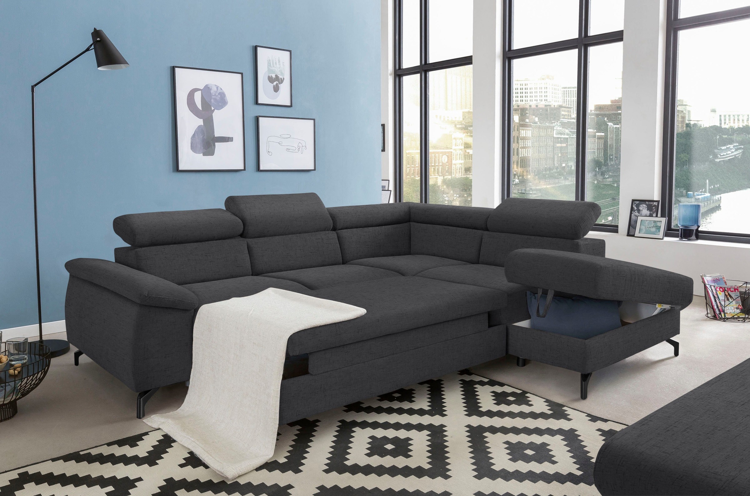 COTTA Polstergarnitur »Komaris«, (Set), Set: bestehend aus Ecksofa und Hocker, frei im Raum stellbar