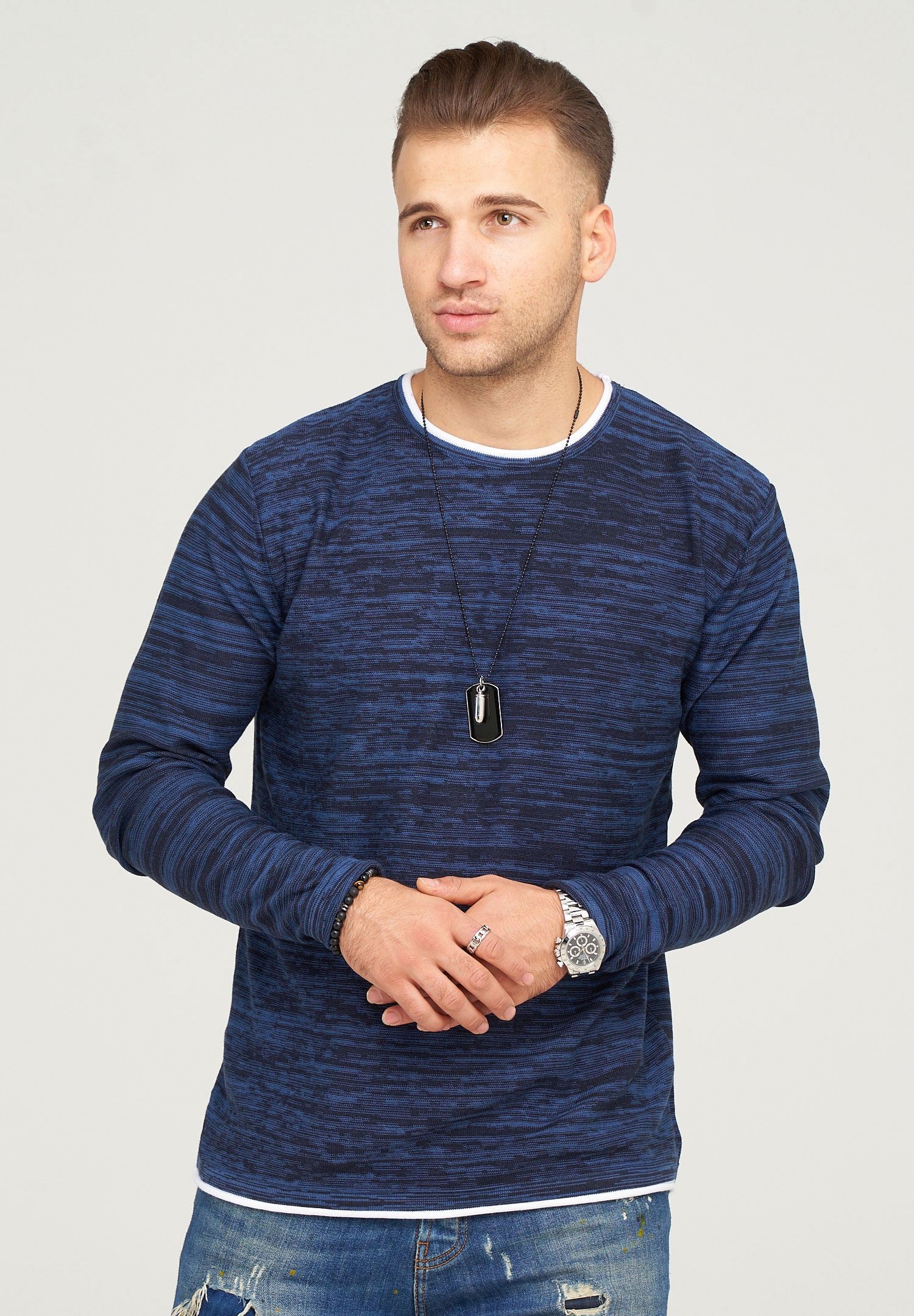 behype Strickpullover »TAAVI«, in melierter Optik