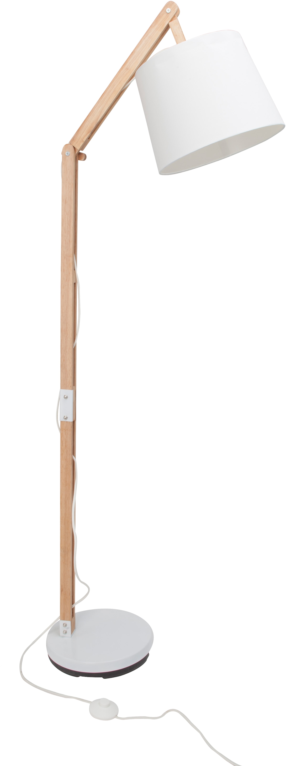 Brilliant Stehlampe »Carlyn«, 1 flammig-flammig, 163 cm Höhe, E27 max. 60 W, mit weißem Stoffschirm, Holz/Metall/Textil