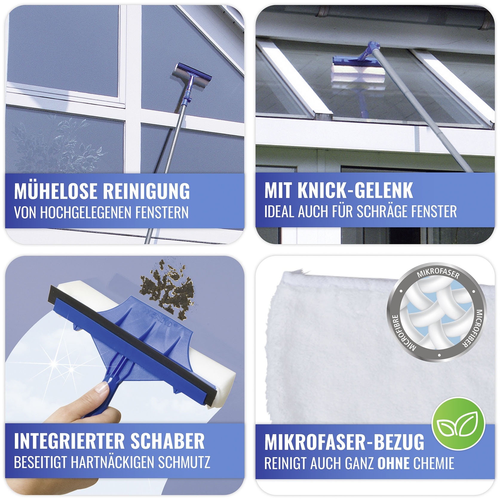 Maximex Fensterreiniger »Fensterwischer extra-lang«, Knickgelenk, verstellbarer Kopf, Mikrofaserbezug waschbar bei 30°C