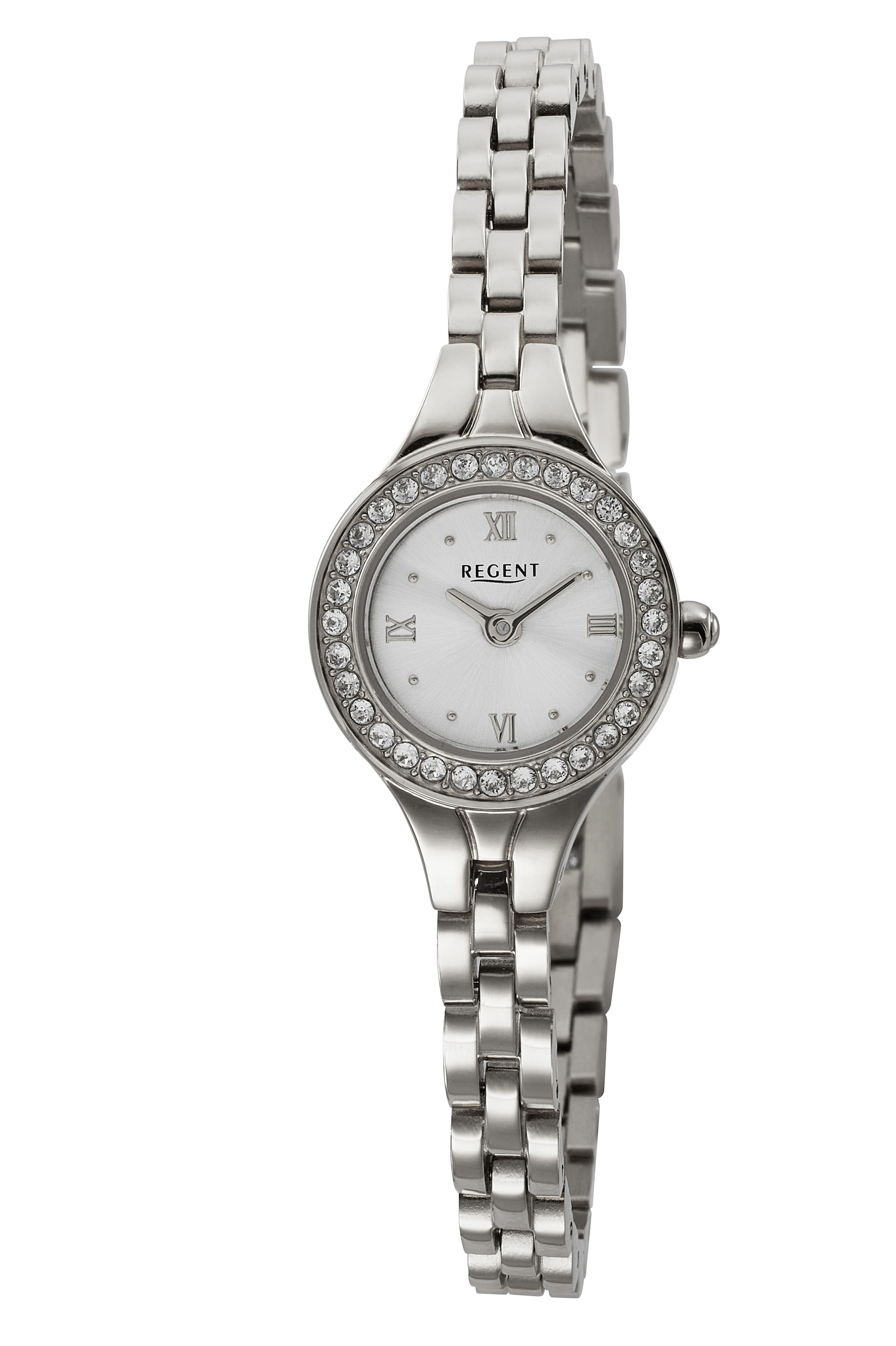 Regent Quarzuhr Armbanduhr, Damenuhr, Edelstahlarmband, analog, Glassteine