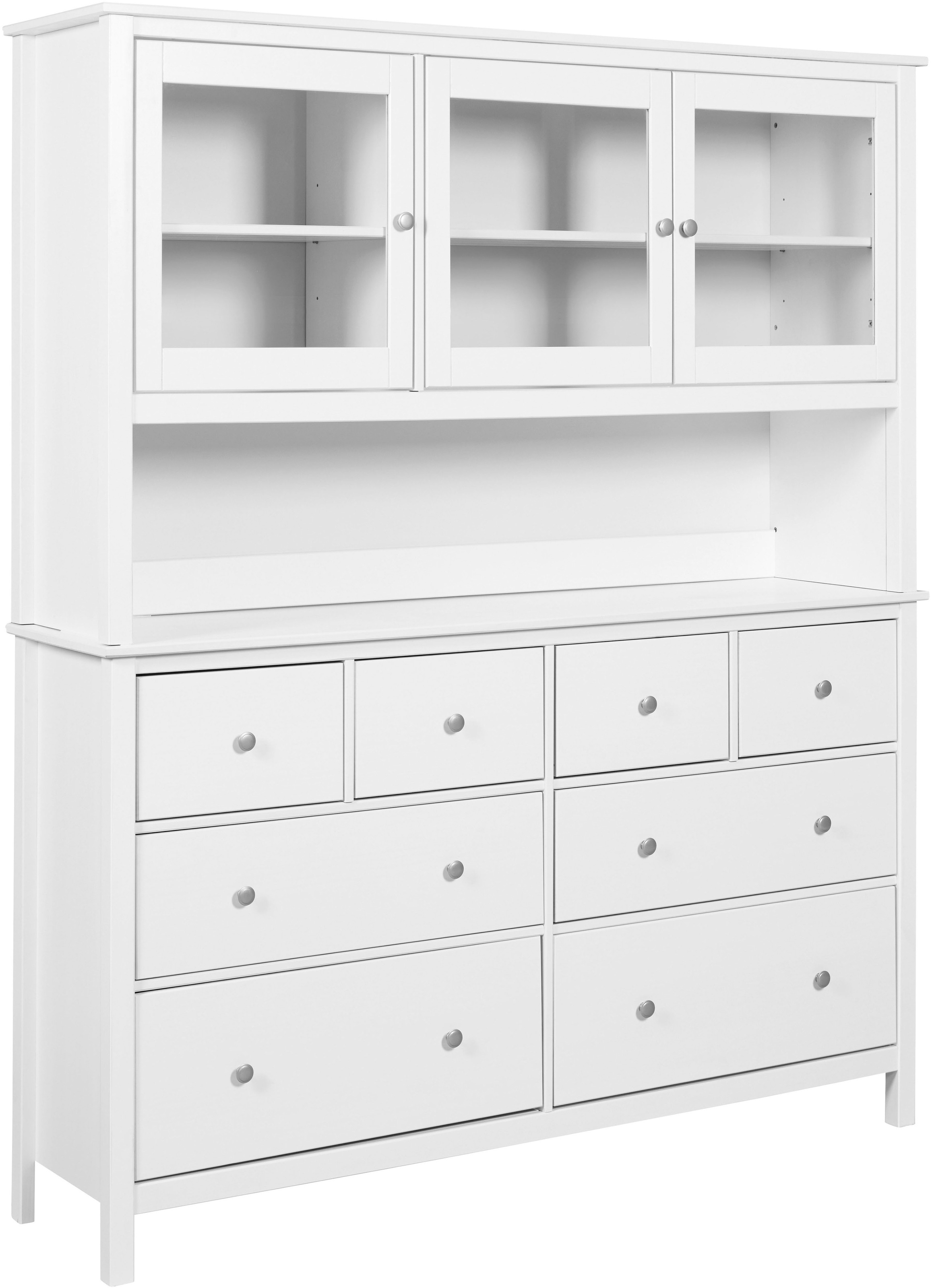 Inter Link Buffet »Pinora, Vitrine Kiefer Massivholz, Küchenschrank Weiss lackiert« 1 Stk. tlg. Geschirrschrank im Skandi Look, viel Stauraum, 160 x 39,50 x 197 cm