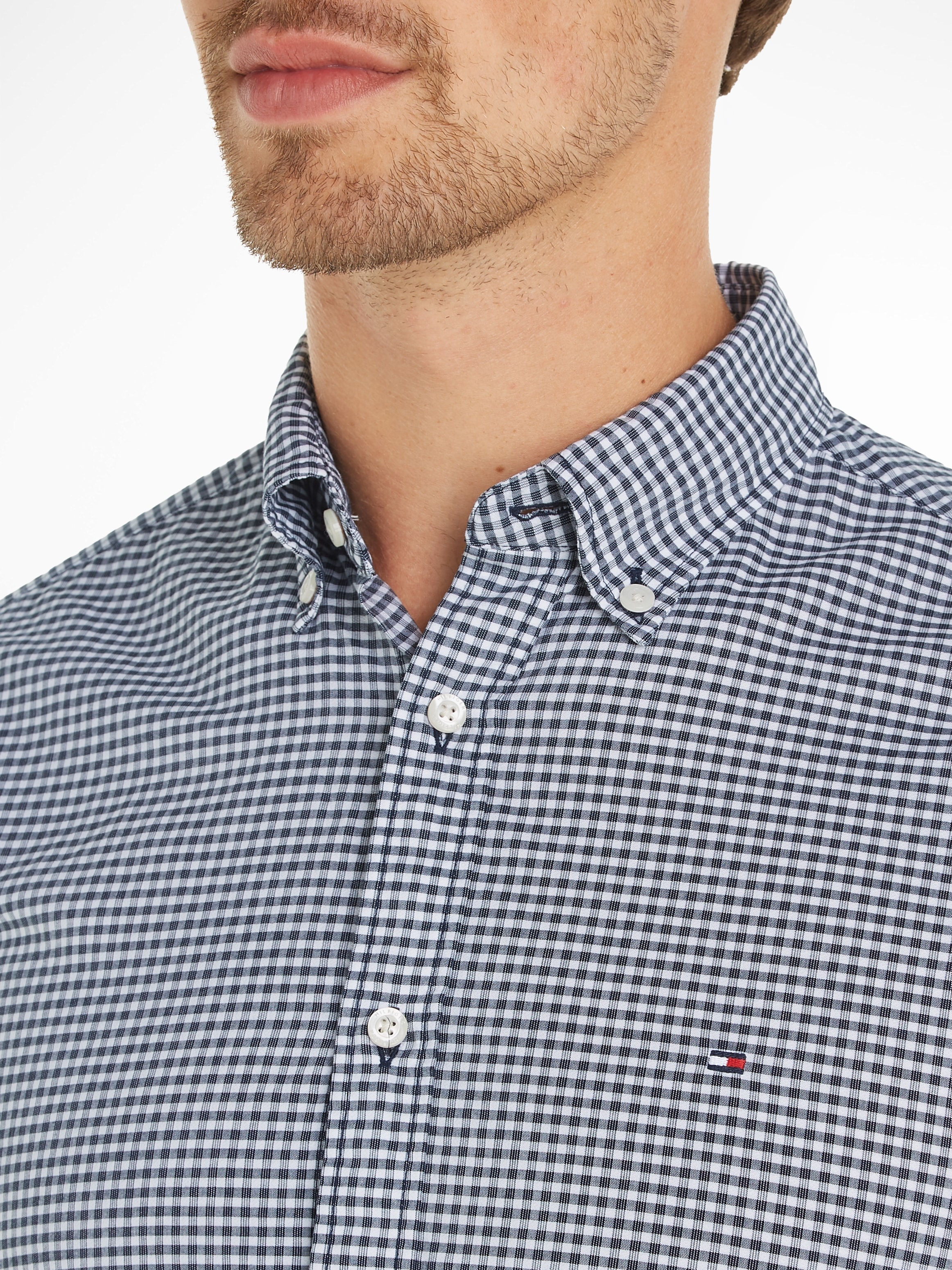 Tommy Hilfiger Karohemd »FLEX TEXTURED GINGHAM SF SHIRT«, mit kleiner Logostickerei