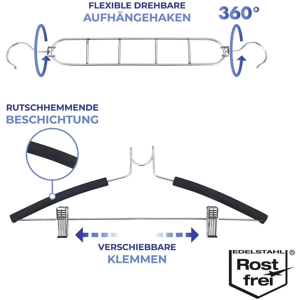 WENKO Kleiderbügel, (Set, 4 tlg.), Edelstahl, 4er-Set, platzsparendes Kleiderbügelsystem aus Edelstahl