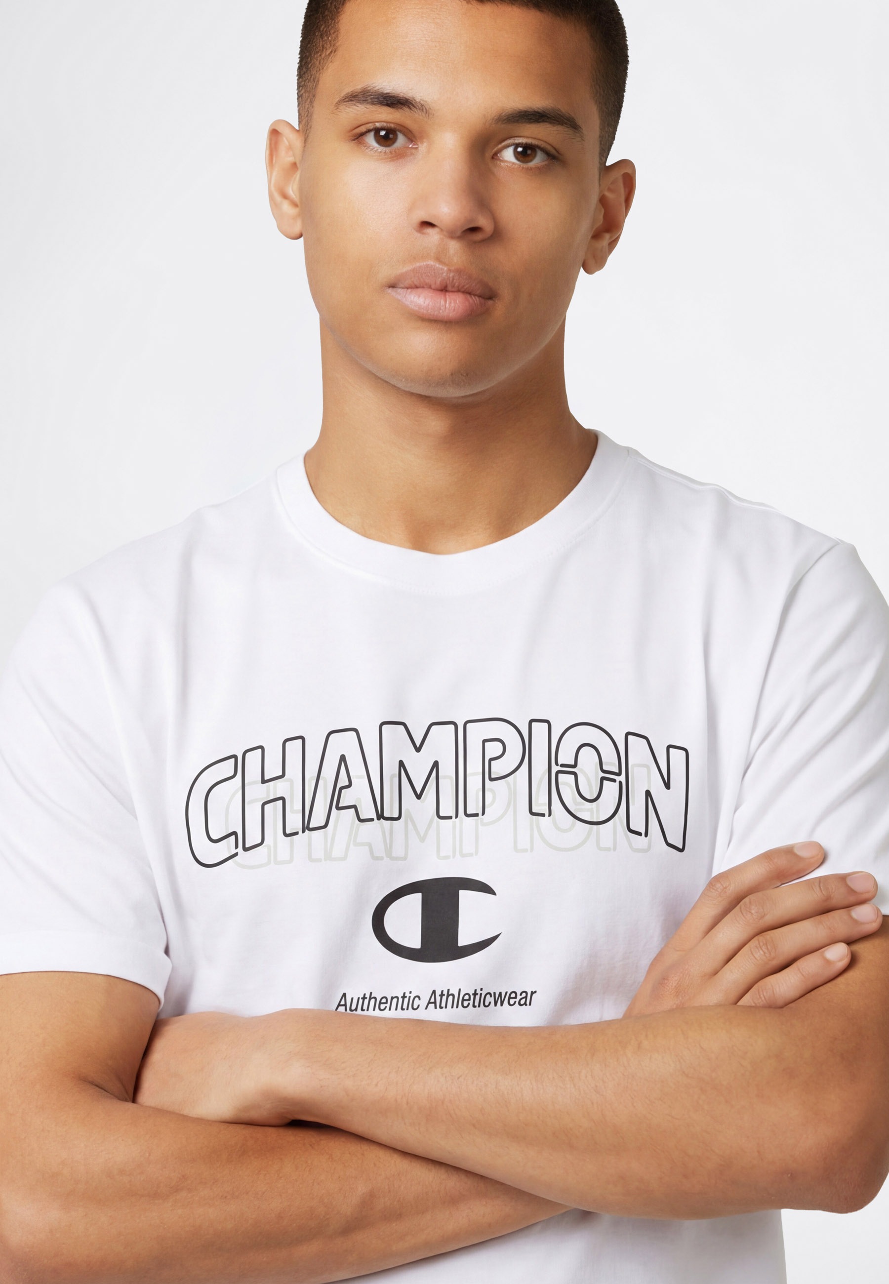 T-Shirt CHAMPION "Graphic Tee", Herren, Gr. S, wht, Obermaterial: 100% Baumwolle, normal, Rundhals, Shirts T-Shirt, sportliche Passform, Kurzarm, Rundhalsausschnitt 2