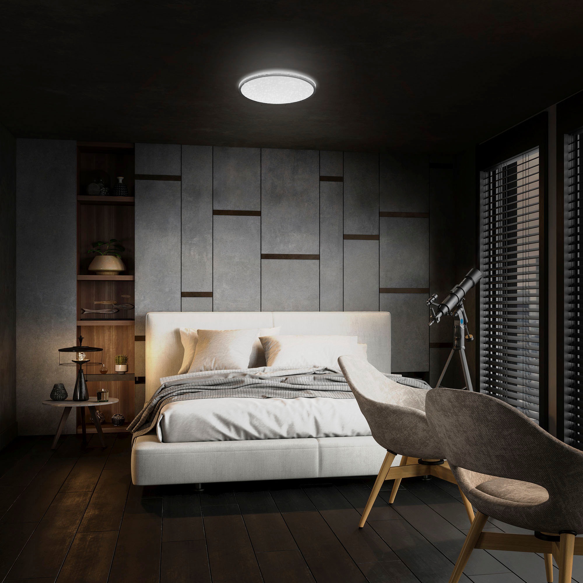 B.K.Licht LED Deckenleuchte »BK_DL1523 LED Deckenlampe, Sternenhimmel, Ø33cm, Neutralweißes Licht«, 1 flammig, Leuchtmittel LED-Modul | LED fest integriert, 18W, 4.000K, 1.800Lm, Indirektes Licht, Backlight, Schwarz
