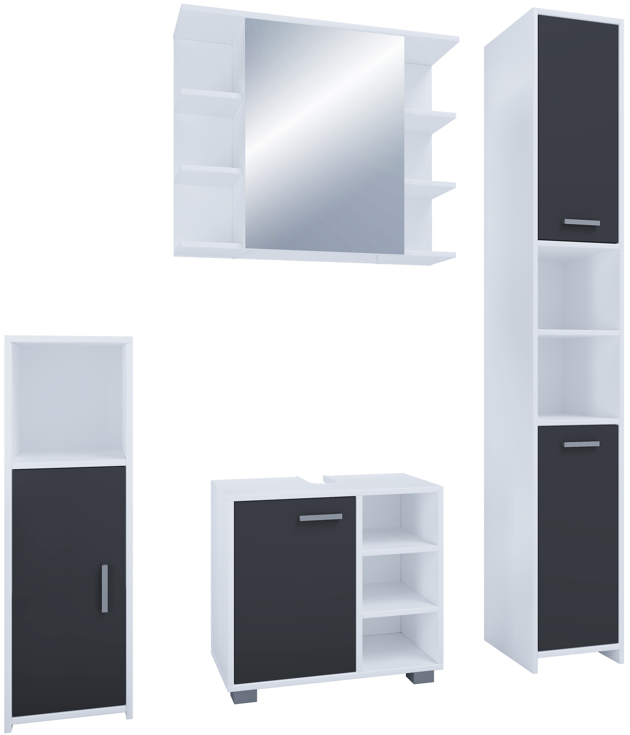 VCM Waschbeckenunterschrank »VCM 4-tlg. Badmöbelset | Badmöbel | Set aus Unterschrank, Midischrank, Hochschrank und Spiegelschrank | Badezimmermöbel - Zalo I«, (4 St.)