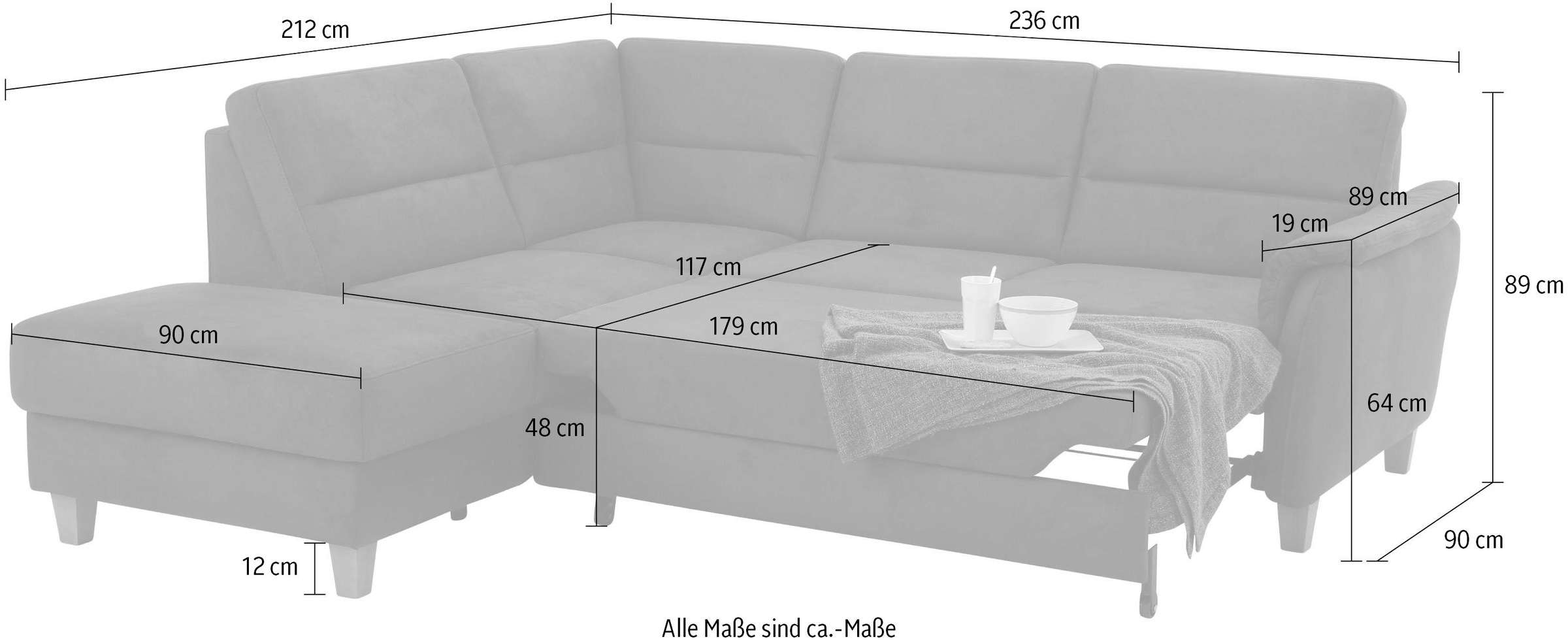 Home affaire Ecksofa »Palmera L-Form«, Federkern, wahlweise mit Bettfunktion und mit/ohne Stauraum