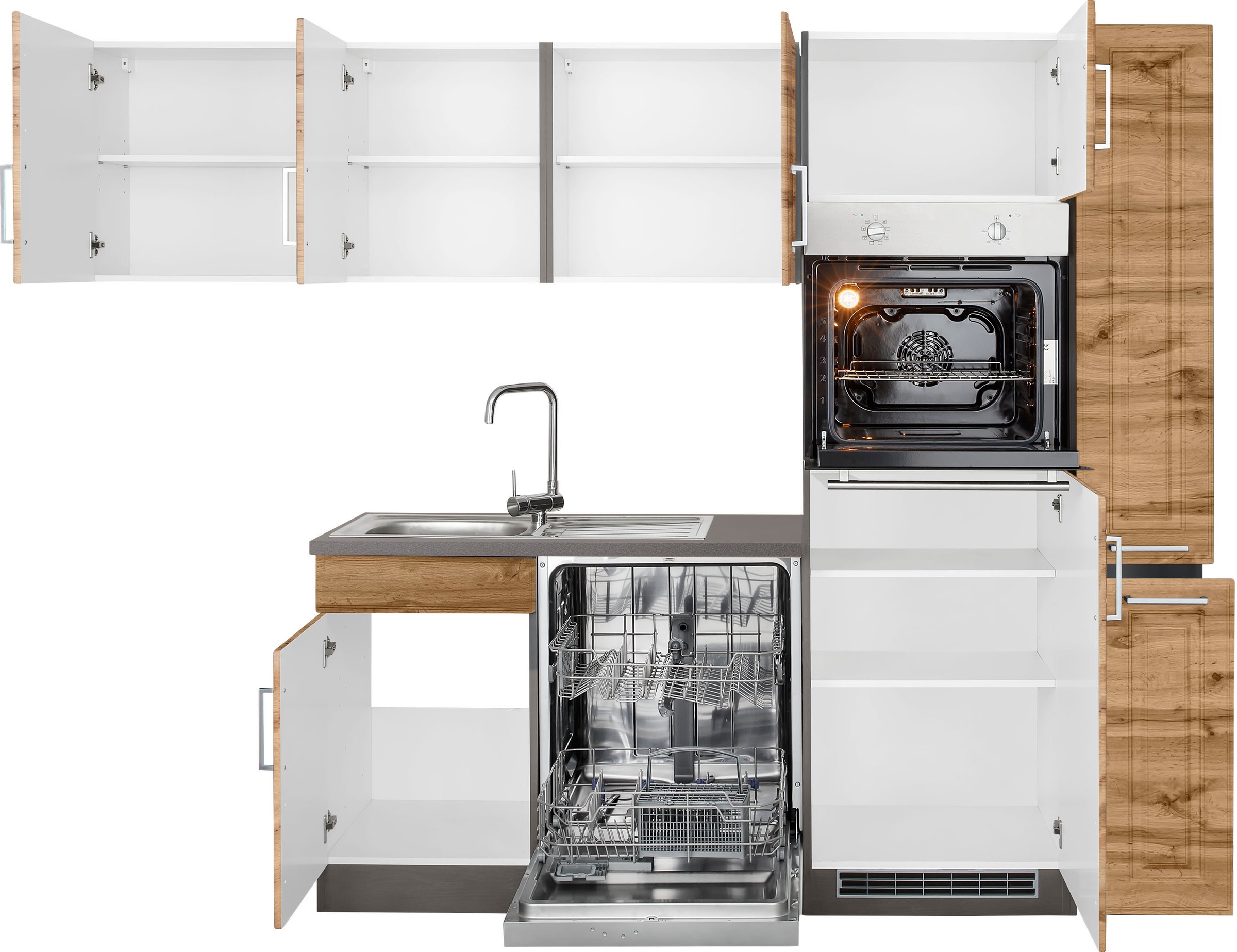 HELD MÖBEL Winkelküche »Stockholm«, Stellbreite 260/170 cm, mit E-Geräten, MDF Frontenl