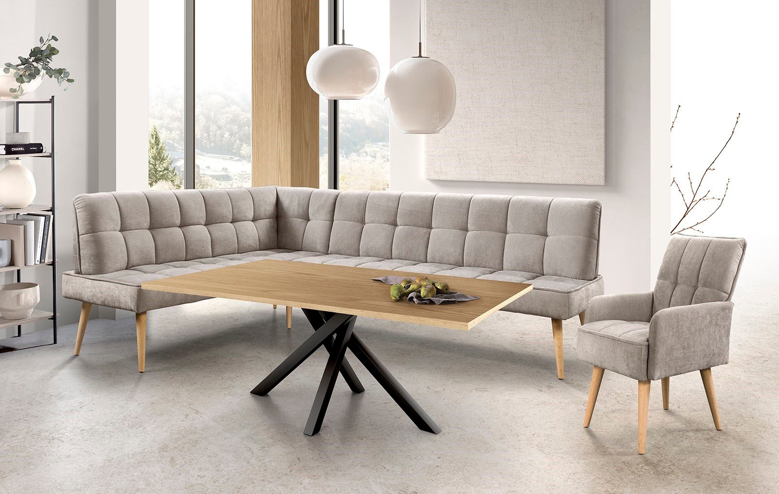 exxpo - sofa fashion Eckbank "Latte" moderne Sitz- und Rückensteppung, bequem und elegant, hoher Holzfuß