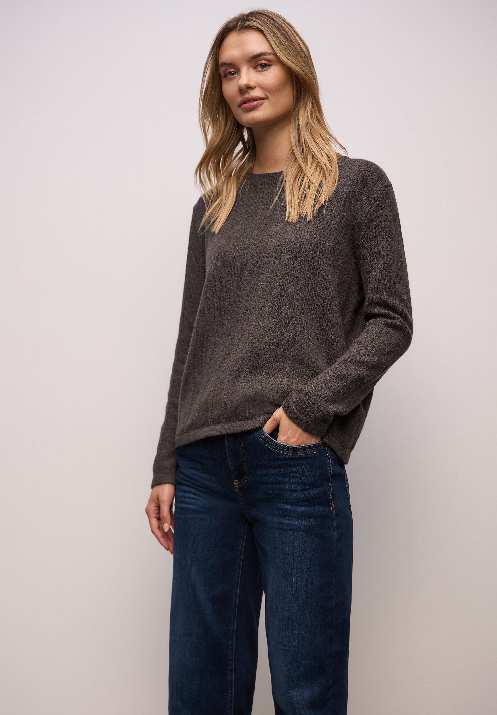 STREET ONE Rundhalspullover mit Streifen-Struktur