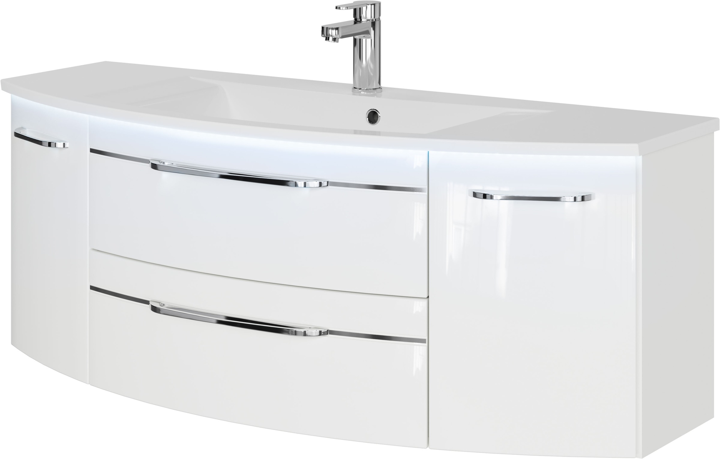 Saphir Badmöbel-Set »Serie 7045 2-teilig Mineralmarmor-Waschtisch mit LED-Spiegelschrank«, (Set, 2 St.), Badezimmer-Set 133,2 cm breit, inkl. Türdämpfer, 5 Türen, 2 Schubladen