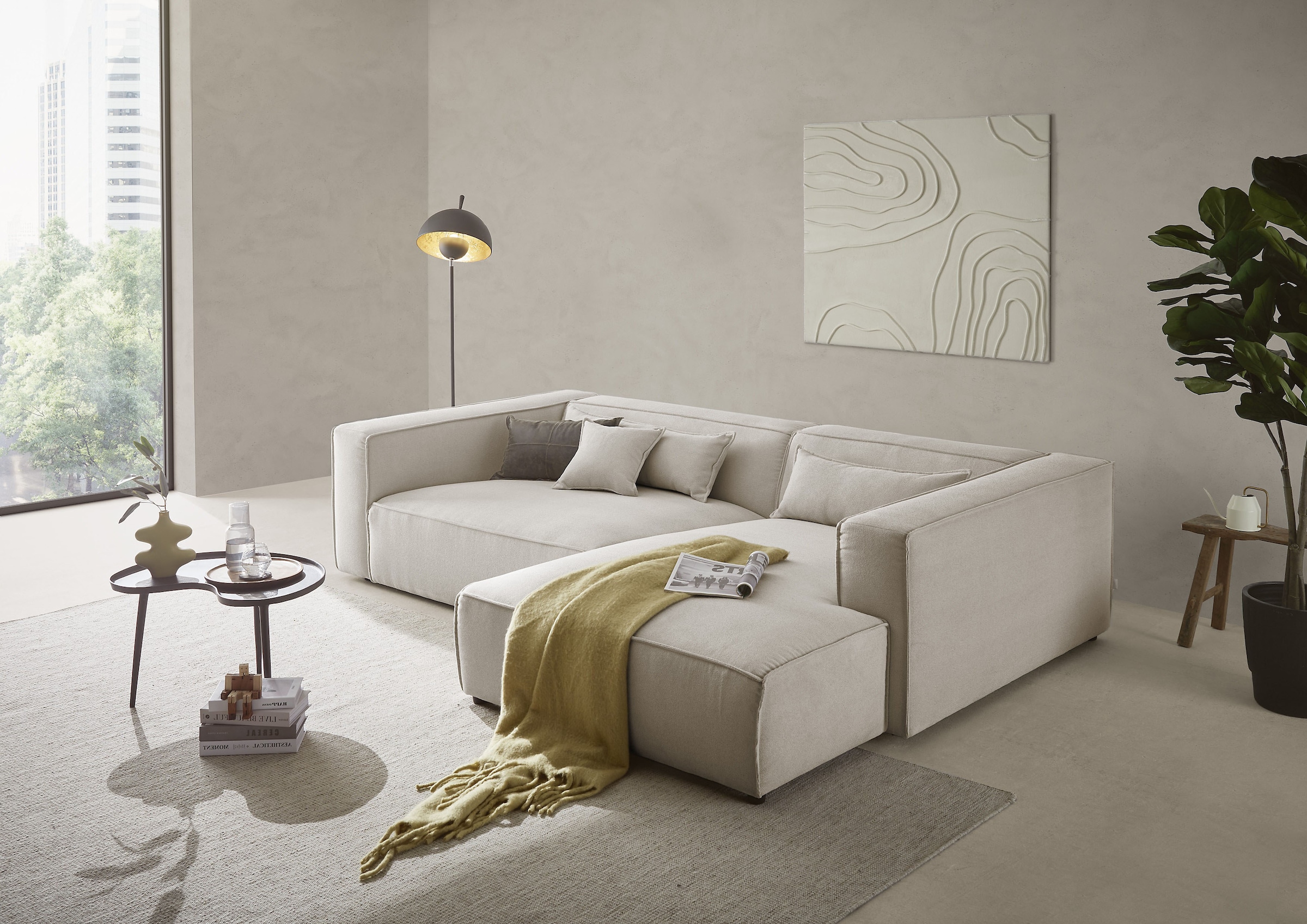 LeGer Home by Lena Gercke Ecksofa "PIARA XXL Struktur u. Leinenoptik, Big-Sofa, L-Form" wahlweise Ottomane rechts/links, Kedernaht, extra tiefe Sitzfläche