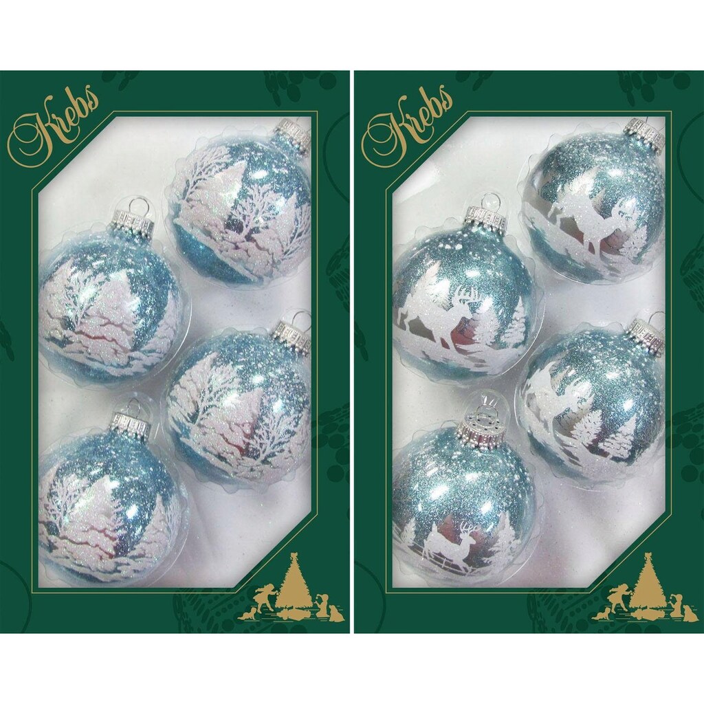 Krebs Glas Lauscha Weihnachtsbaumkugel »Winterwald, Weihnachtsdeko, Christbaumschmuck, Christbaumkugeln Glas«, (Set, 8 St.)