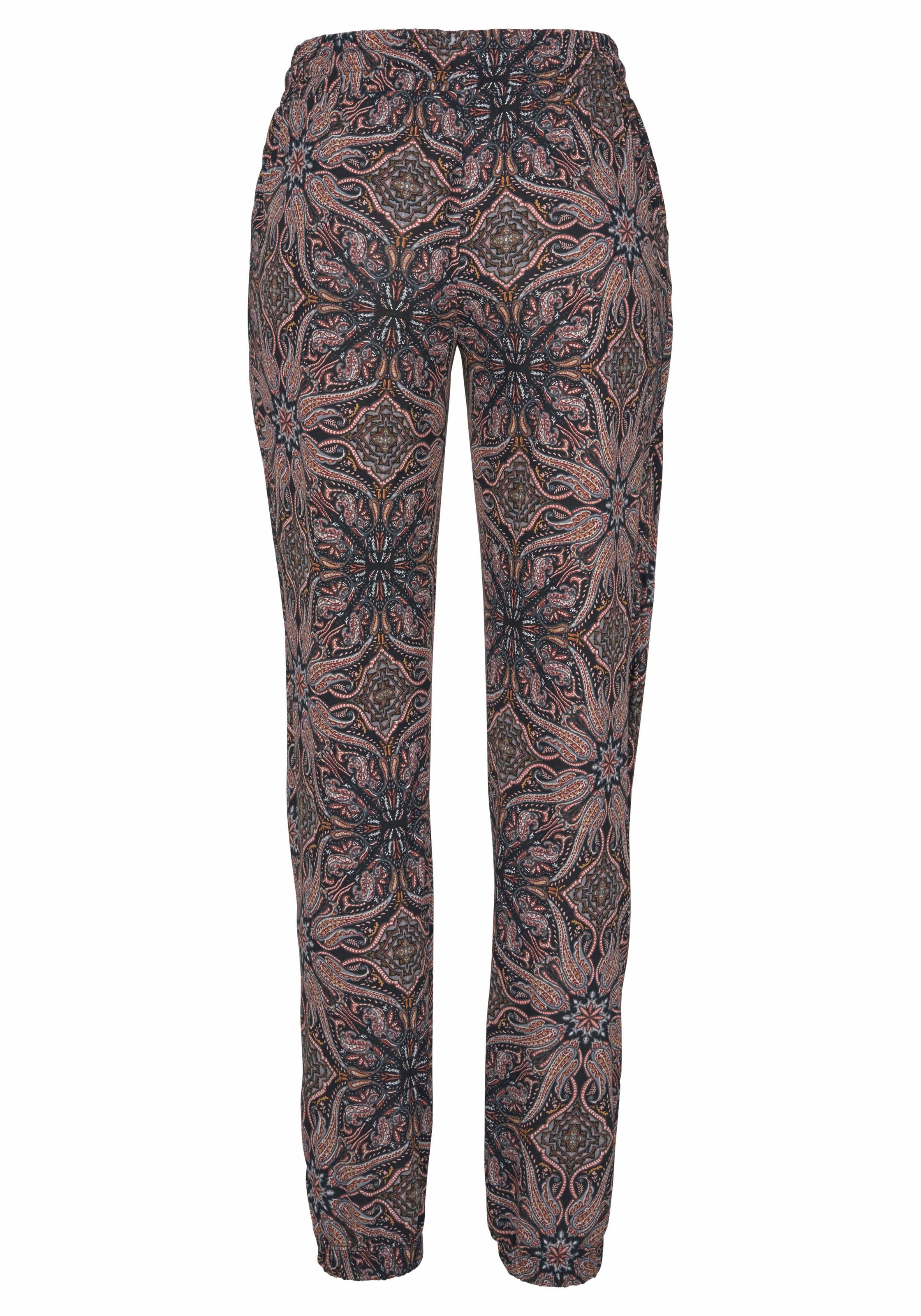 Jerseyhose LASCANA, Damen, Gr. 38, N-Gr, bunt (bedruckt), Jersey, Obermaterial: 100% Viskose, bedruckt, figurumspielend lang, Hosen Jerseyhose, mit Alloverdruck und Taschen, gerade Beinform, Strandhose, elastisch 3