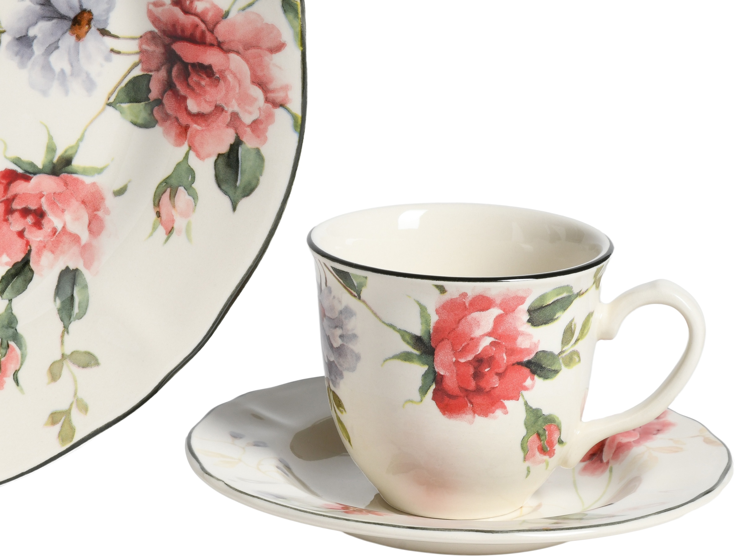 CreaTable Tafelservice »Priscilla Bunt, Service, Teller-Set, 12-tlg.« Ausdrucksstarkes Relief, Rosendekor, hochwertiger Scherben