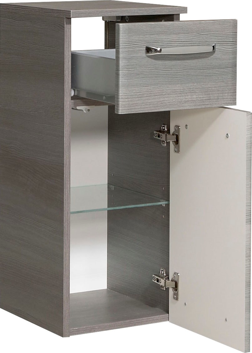 Saphir Unterschrank »Quickset Badschrank mit 1 Tür, 1 Schublade, 1 Glas-Einlegeboden«, 30 cm breit, Badezimmerschrank inkl. Türdämpfer, Griffe in Chrom Glanz