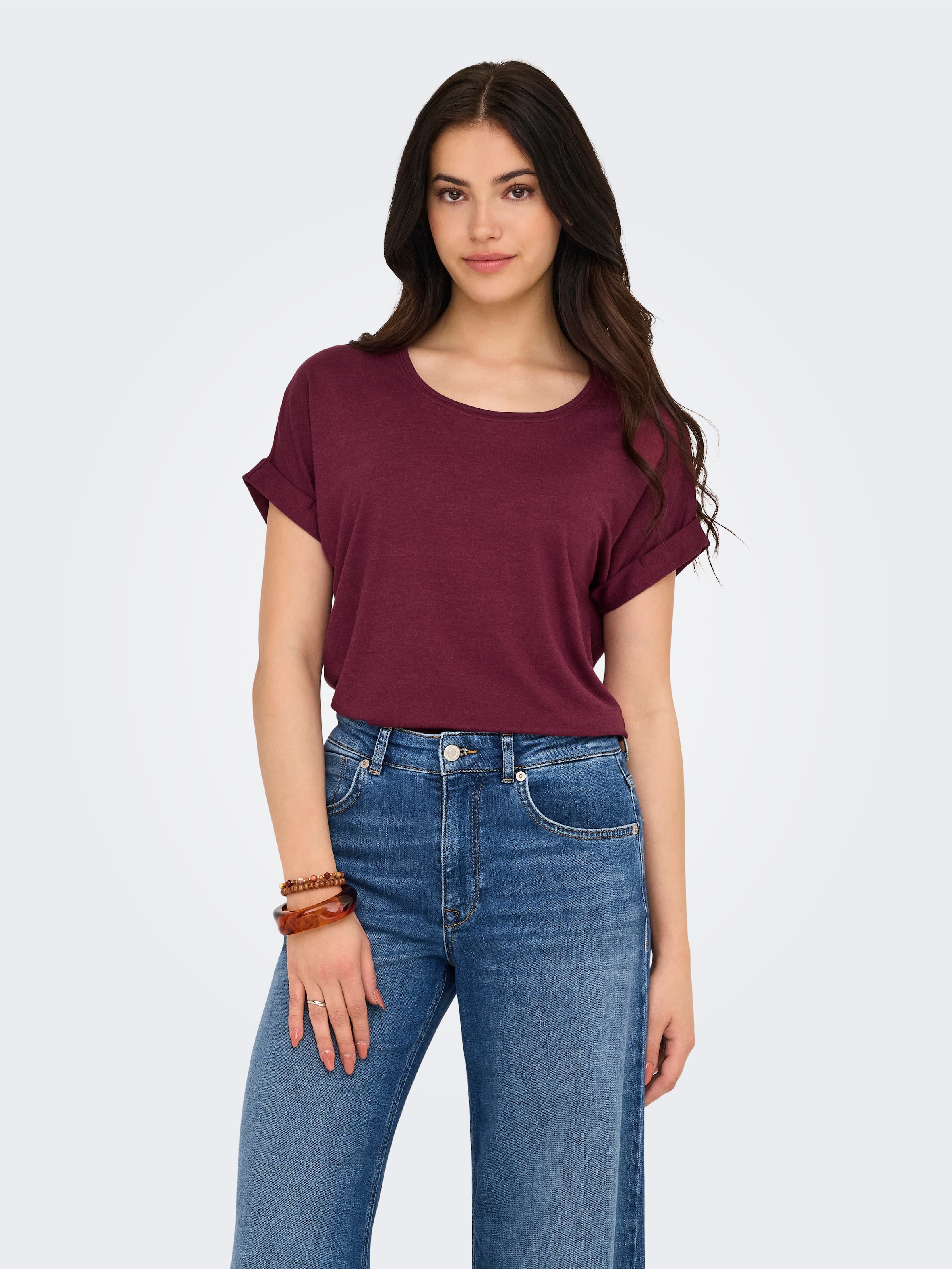 ONLY "ONLMOSTER – T-Shirt mit melierter Optik und elastischem Material" meliert, casual, lässig geschnitten, Viskosemischung, Rundhals
