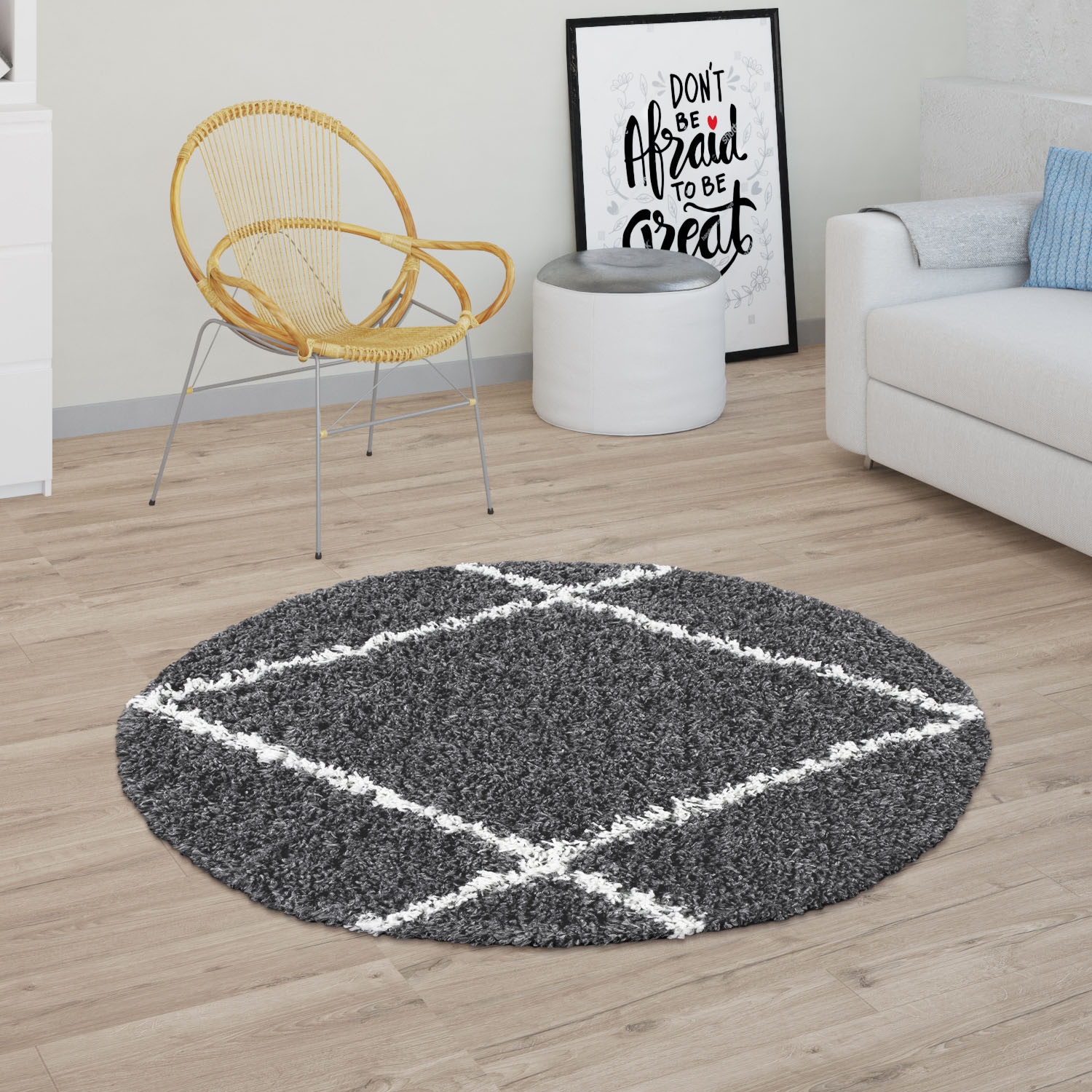 | kuschelig Home Scandi Design, »Kalmar Rauten Muster, & 442«, Hochflor-Teppich rund, weich Paco BAUR