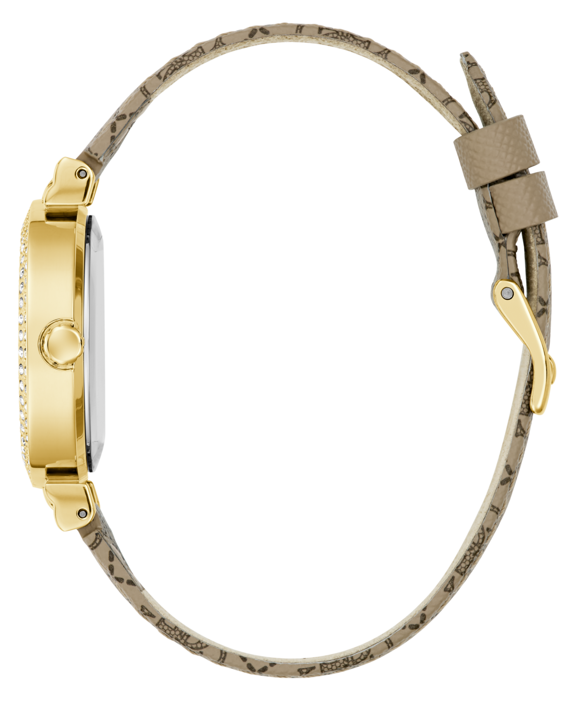 Guess Quarzuhr »IVY« Armbanduhr, Damenuhr, Lederarmband, Kristallsteine