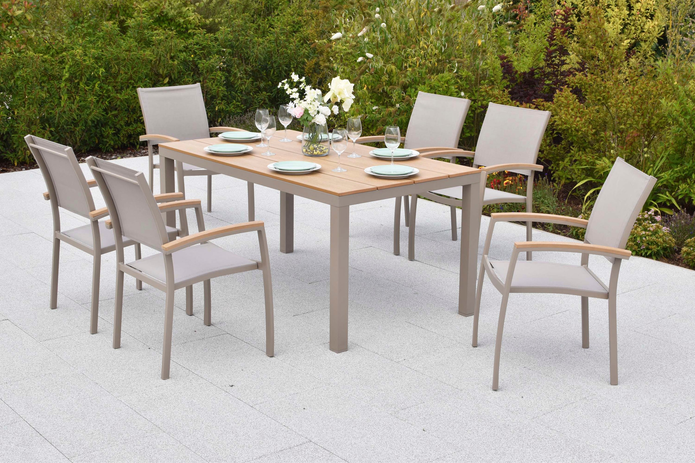 MERXX Garten-Essgruppe »Piemont« Set, 7 tlg. inkl. 6 Stapelsessel, 1 Tisch