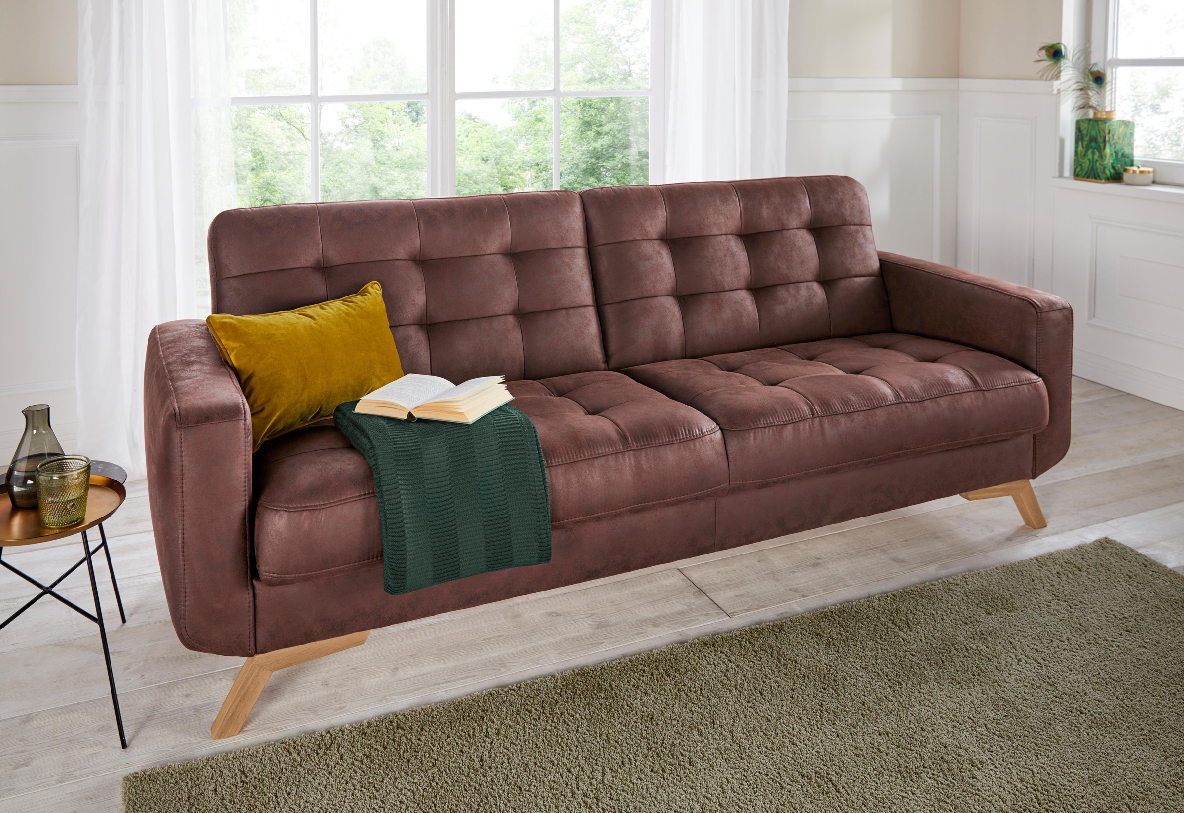 exxpo - sofa fashion 3-Sitzer »Fiord, aktuelles Design, tolle Detailverarbeitung im Sitz und Rücken«, bequem, wahlweise Kippcouch mit Bettfunktion und Bettkasten, Holzfuß