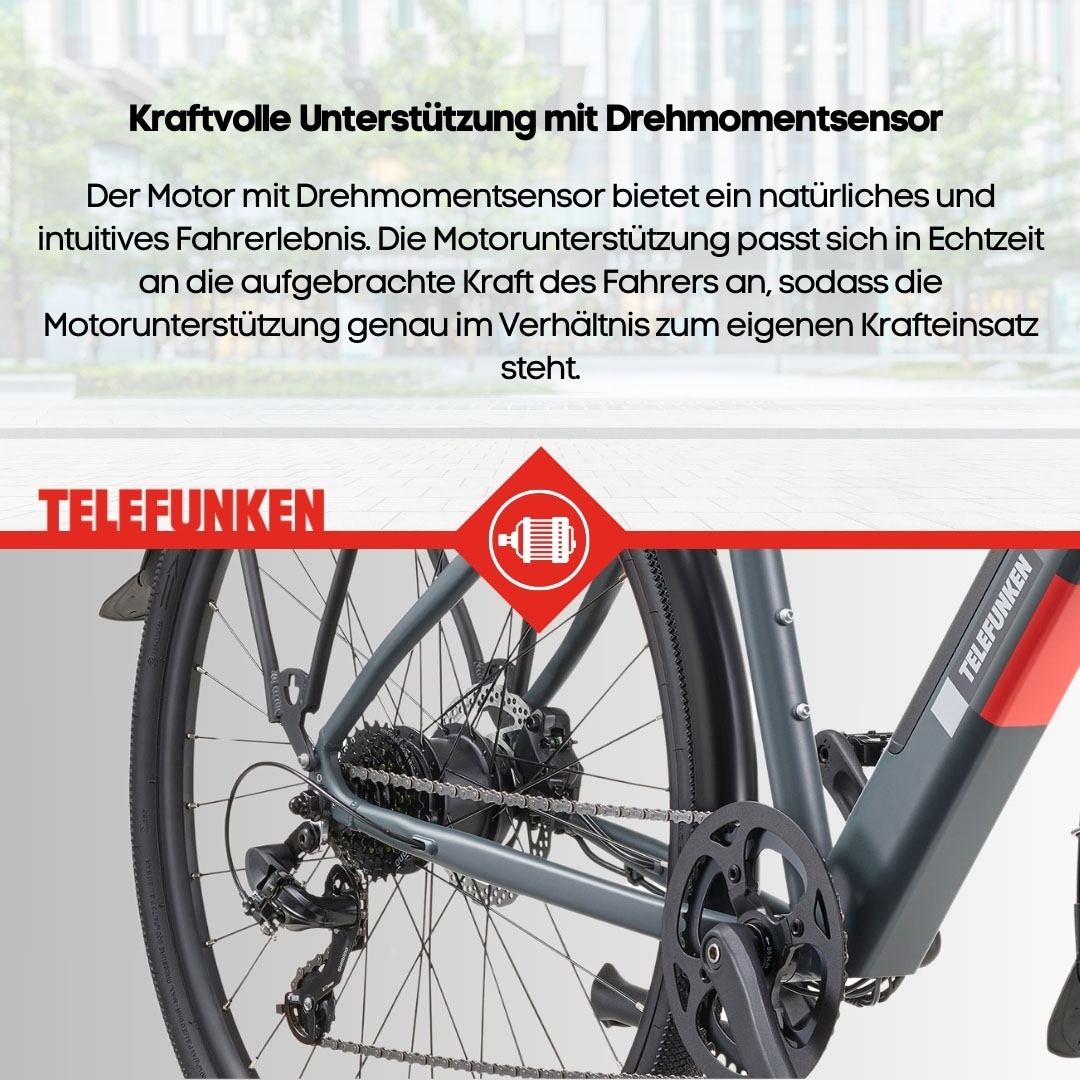Telefunken E-Bike »UH210 Herren«, 7 Gang, Shimano, Heckmotor 250 W, (28 Zoll, Straßenzulassung, Drehmomentsensor), Pedelec, Elektrofahrrad für Herren, Urbanbike