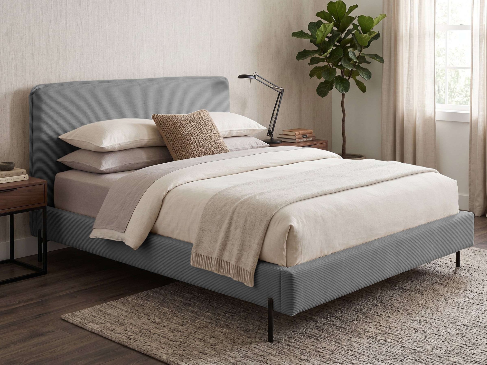 Home affaire "LAVOISIER Bettgestell mit Lattenrost, Breite 140/160/180/200 cm, Cord" Rahmenbett mit Kopfteil, ohne Matratze und Topper