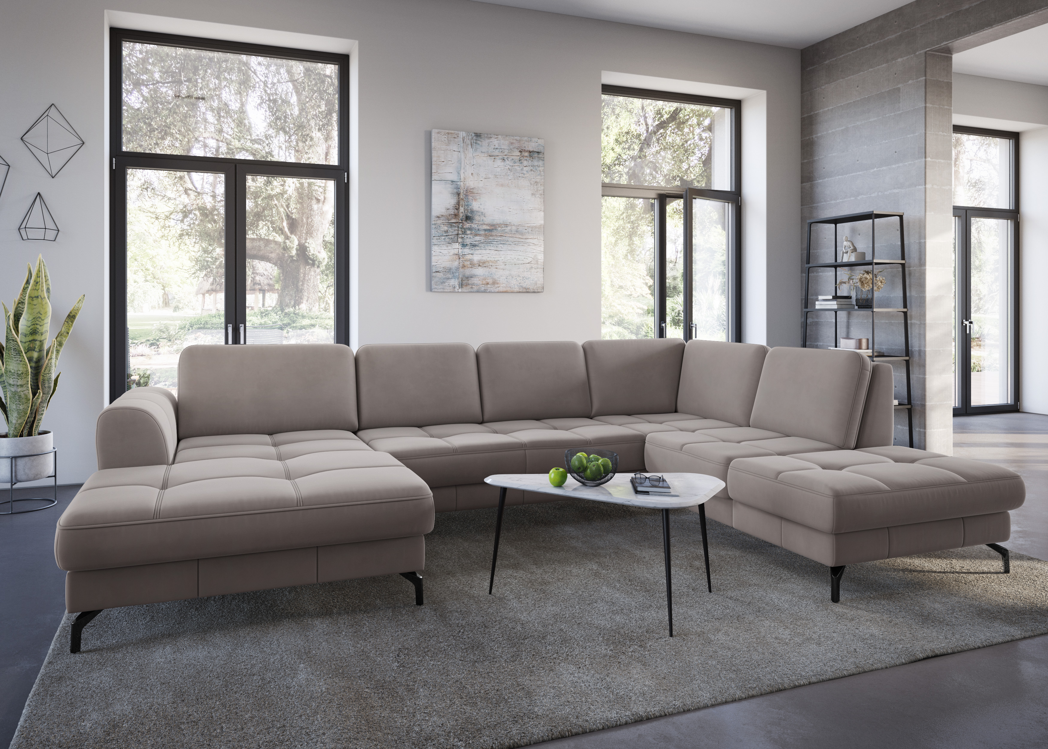 sit&more Wohnlandschaft "Bendigo U-Form" inklusive Sitztiefenverstellung, Bodenfreiheit 12 cm, in 2 Fußfarben