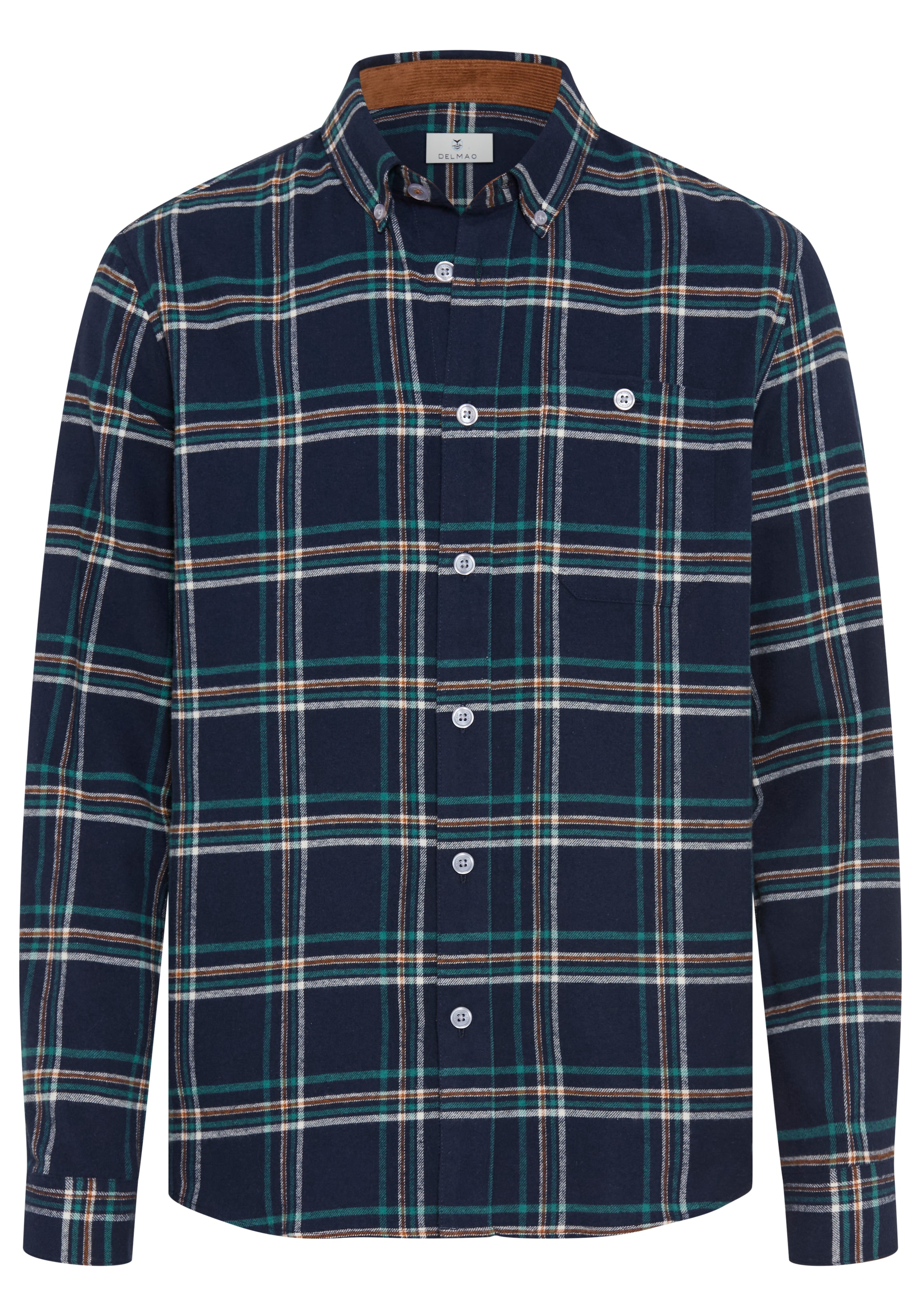 DELMAO Flanellhemd »Lässiger Look mit besonderen Details« Cord-Akzente an Kragen und Manschetten setzen stilvolle Highlights