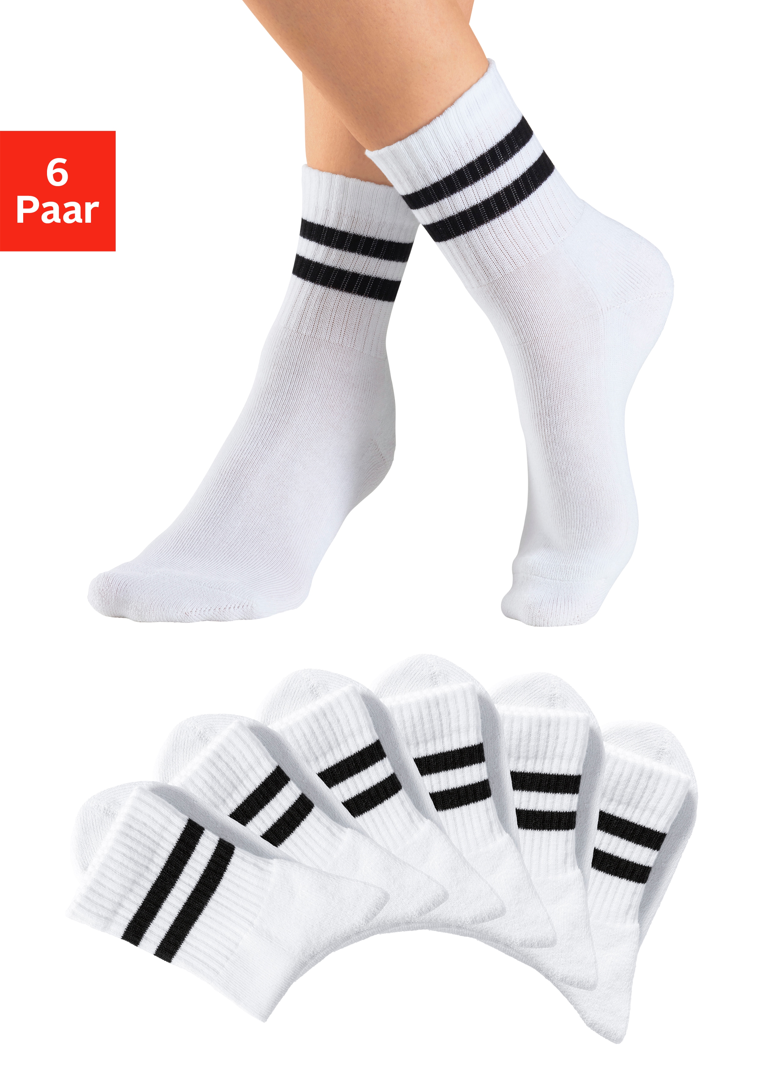 H.I.S Sportsocken "Damen Herren Jugendliche Tennissocken, Fitnesssocken" Packung, 6 Paar tlg. klassische Retro Tennissocken mit Ringel