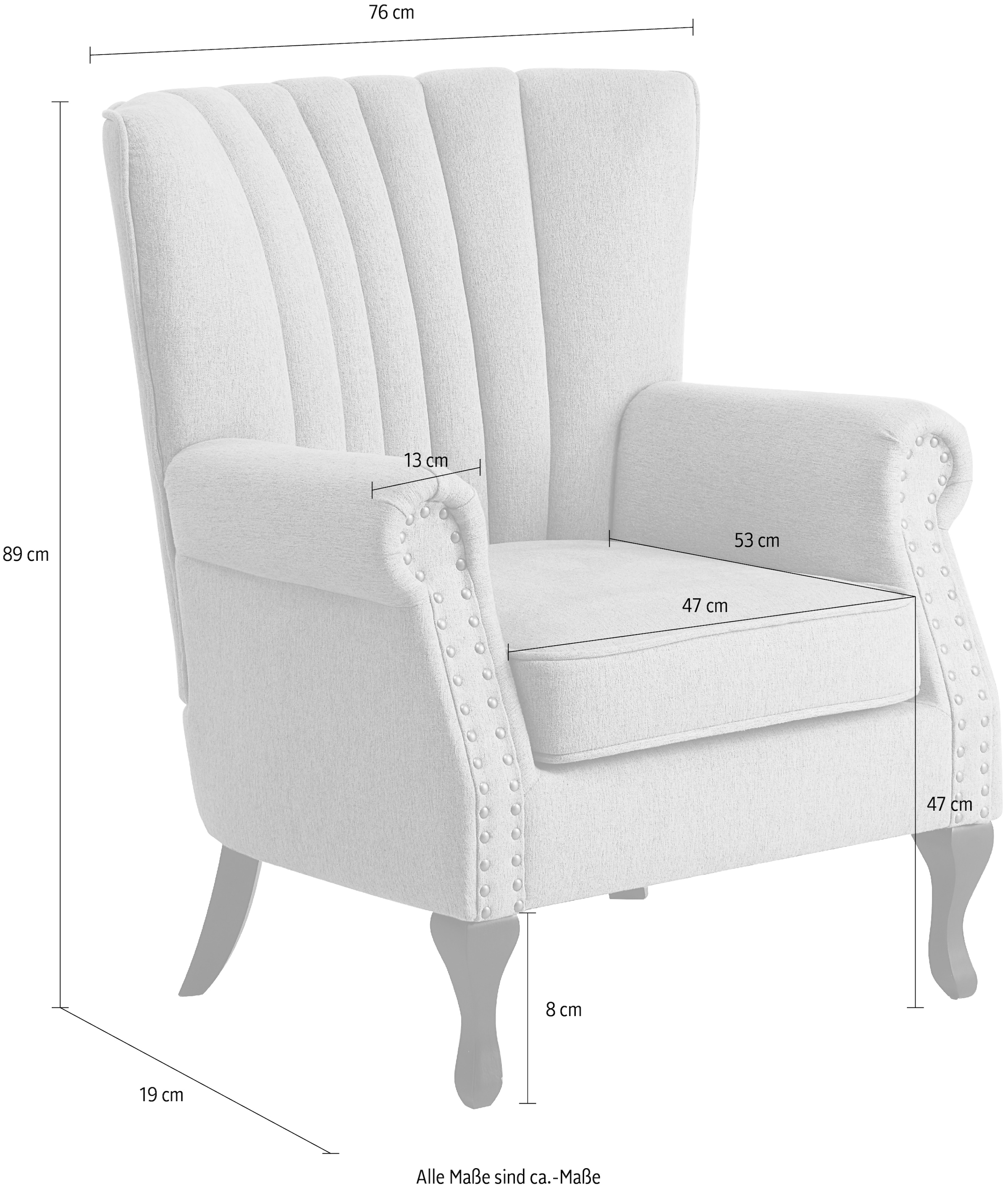 ATLANTIC home collection Sessel »TONI«, modern mit Nieten und hoher Rückenlehne