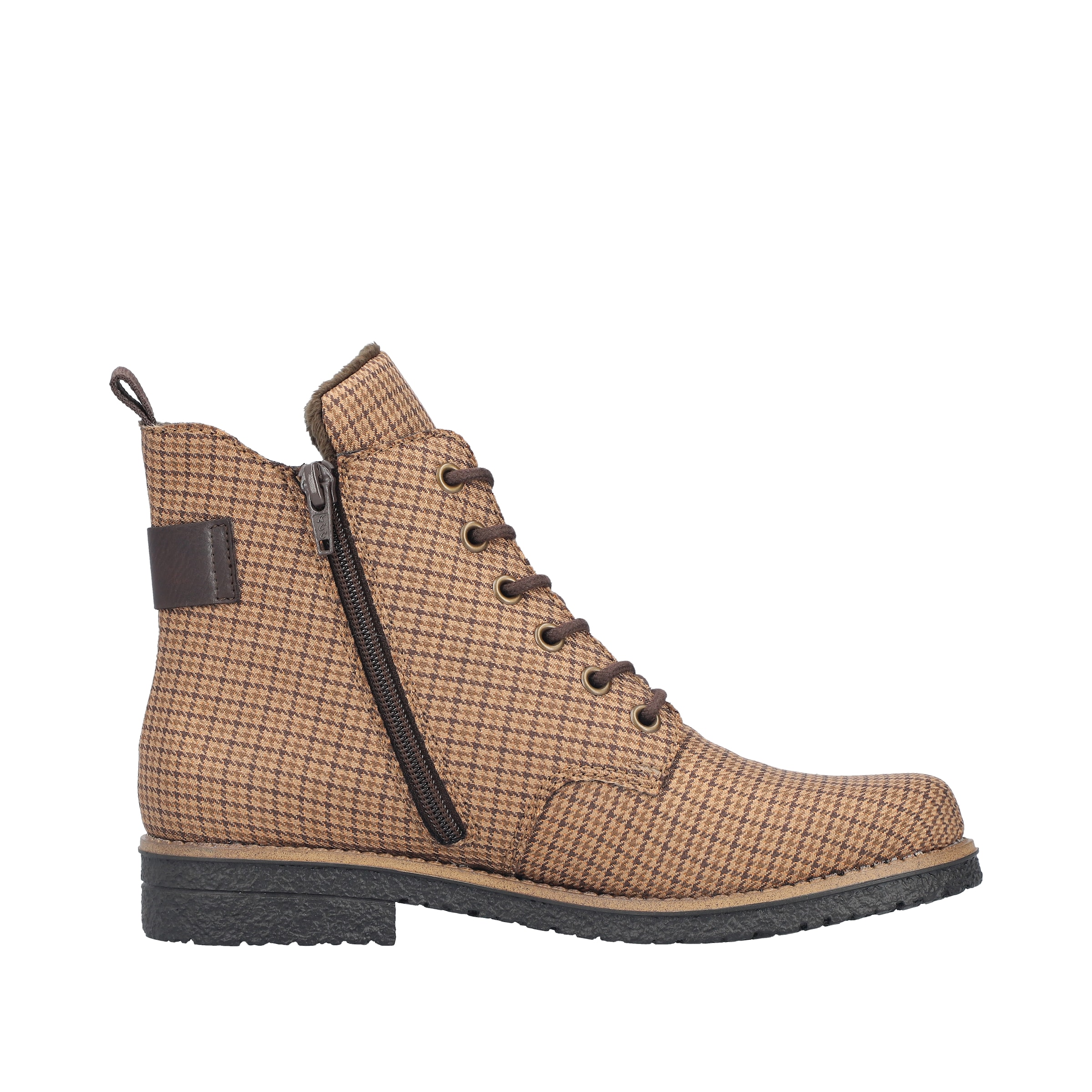 Rieker Schnürboots  Schnürstiefelette in Karo-Optik, mit Zierschnalle und Glitzerdetails
