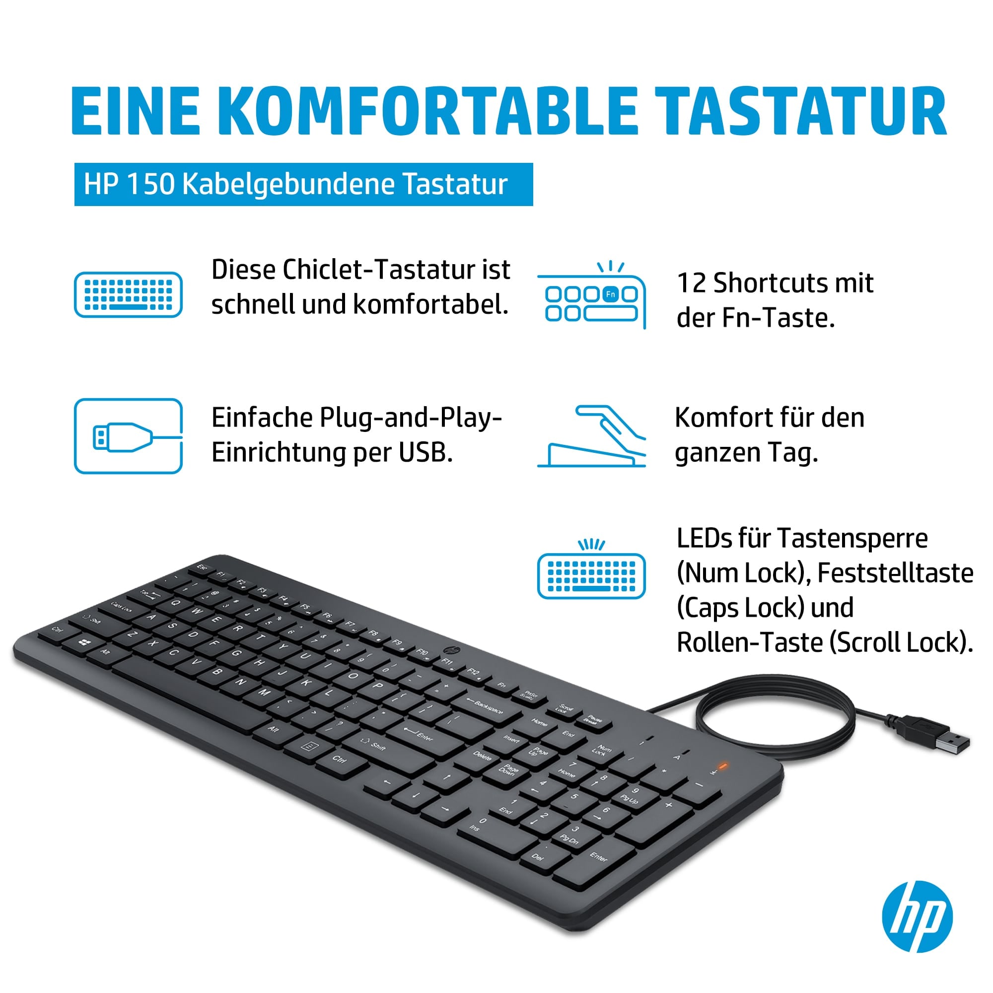 HP PC-Tastatur »150« (Fn-Tasten | Multimedia-Tasten | Ziffernblock)