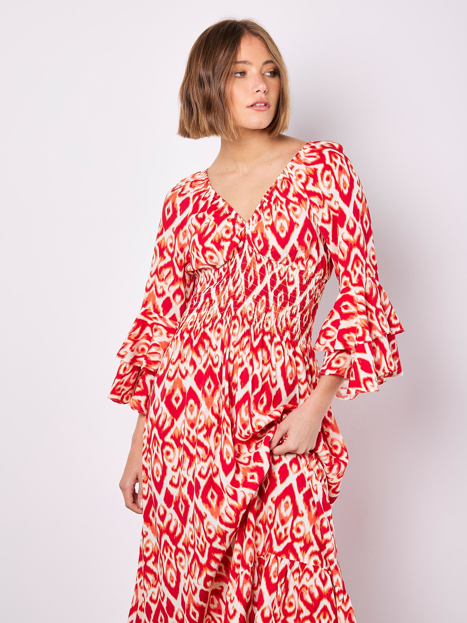 Apricot Maxikleid »Swirl Smock Maxikleid« mit Rüschenärmeln