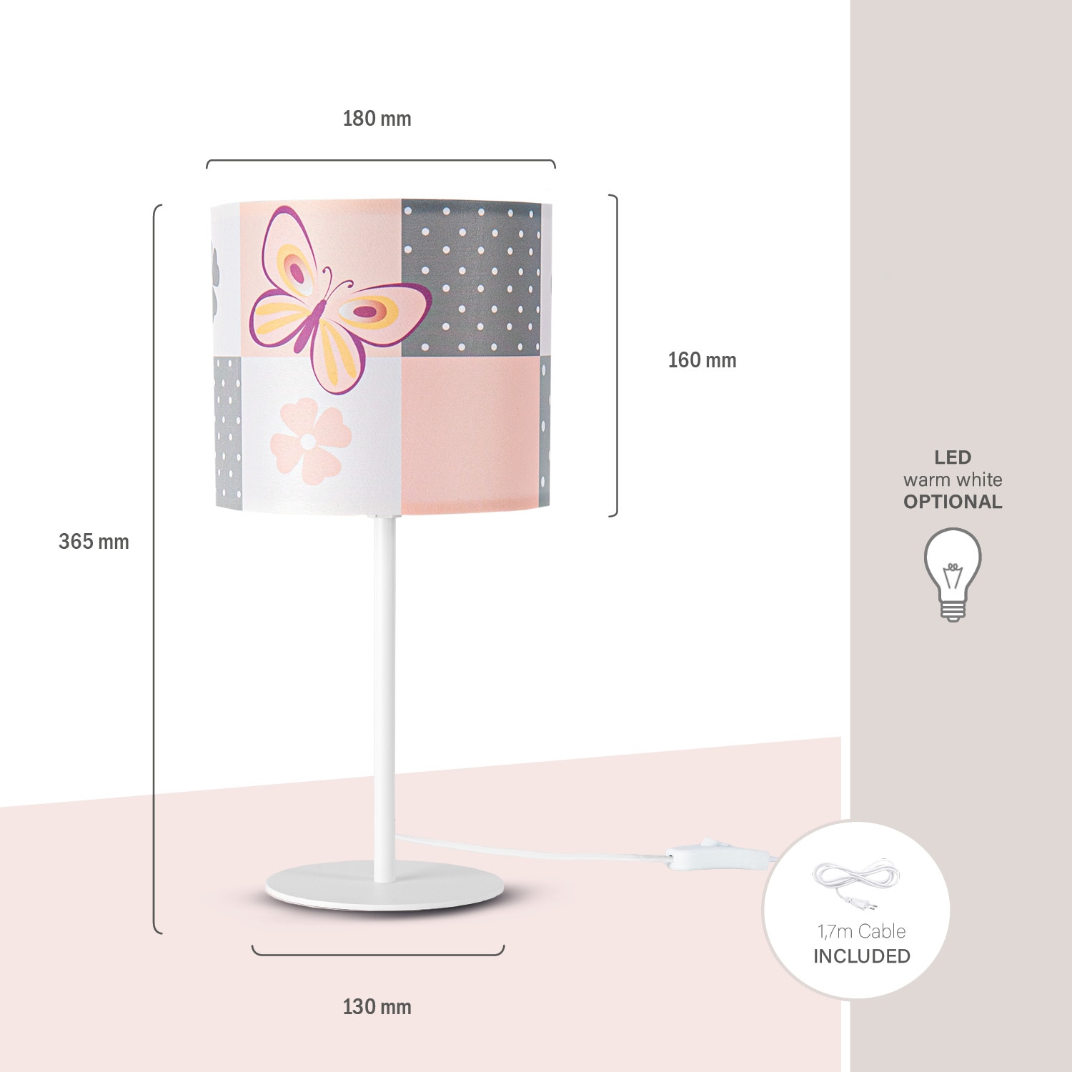 Paco Home Nacht | BAUR Kinderzimmer Tischleuchte 220«, E14 Schmetterling »Cosmo 1 Höhe Lampe 36,5cm Blumen flammig-flammig, âˆ…18cm