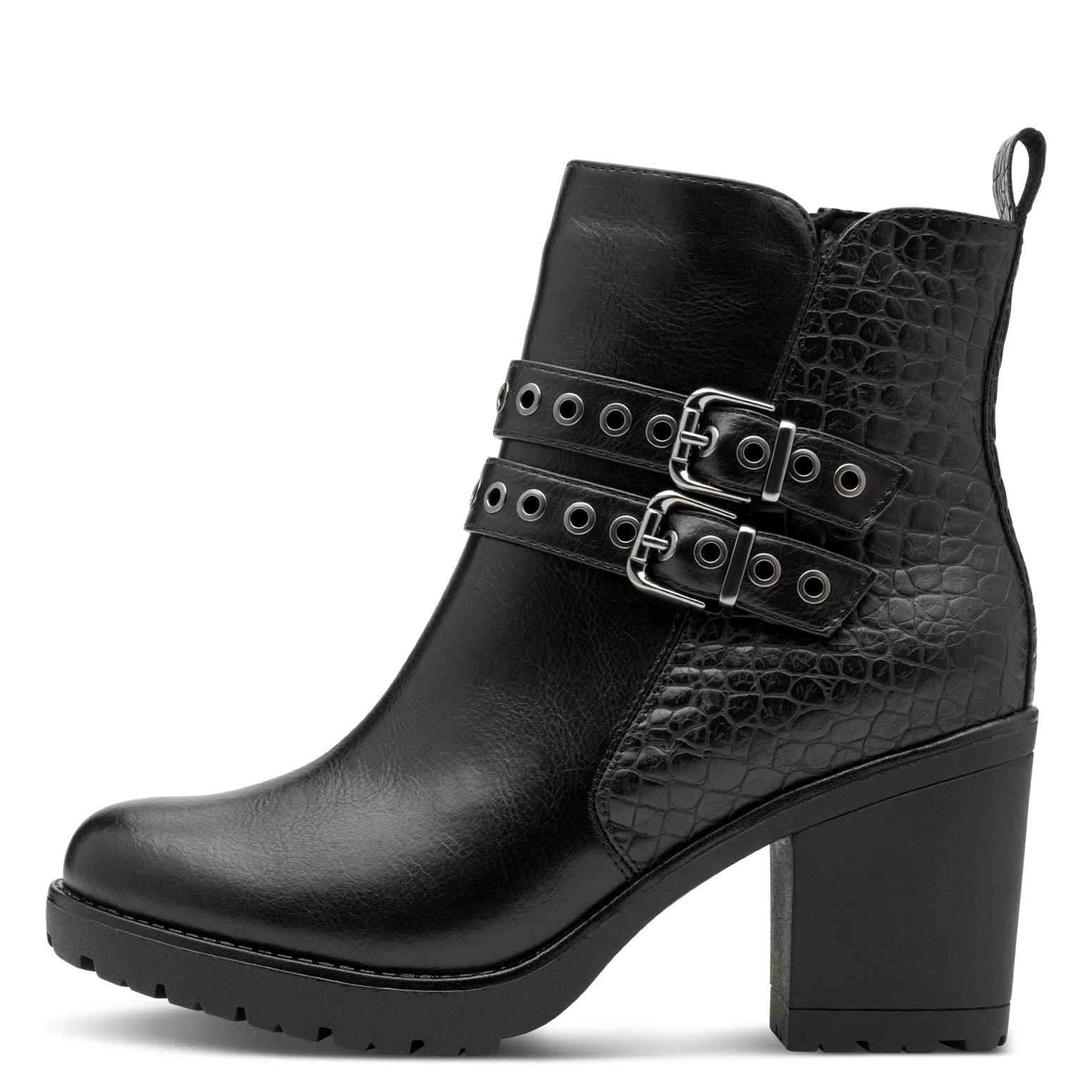 MARCO TOZZI Stiefelette, Blockabsatz, Ankleboots mit Zierschnallen und Ösen