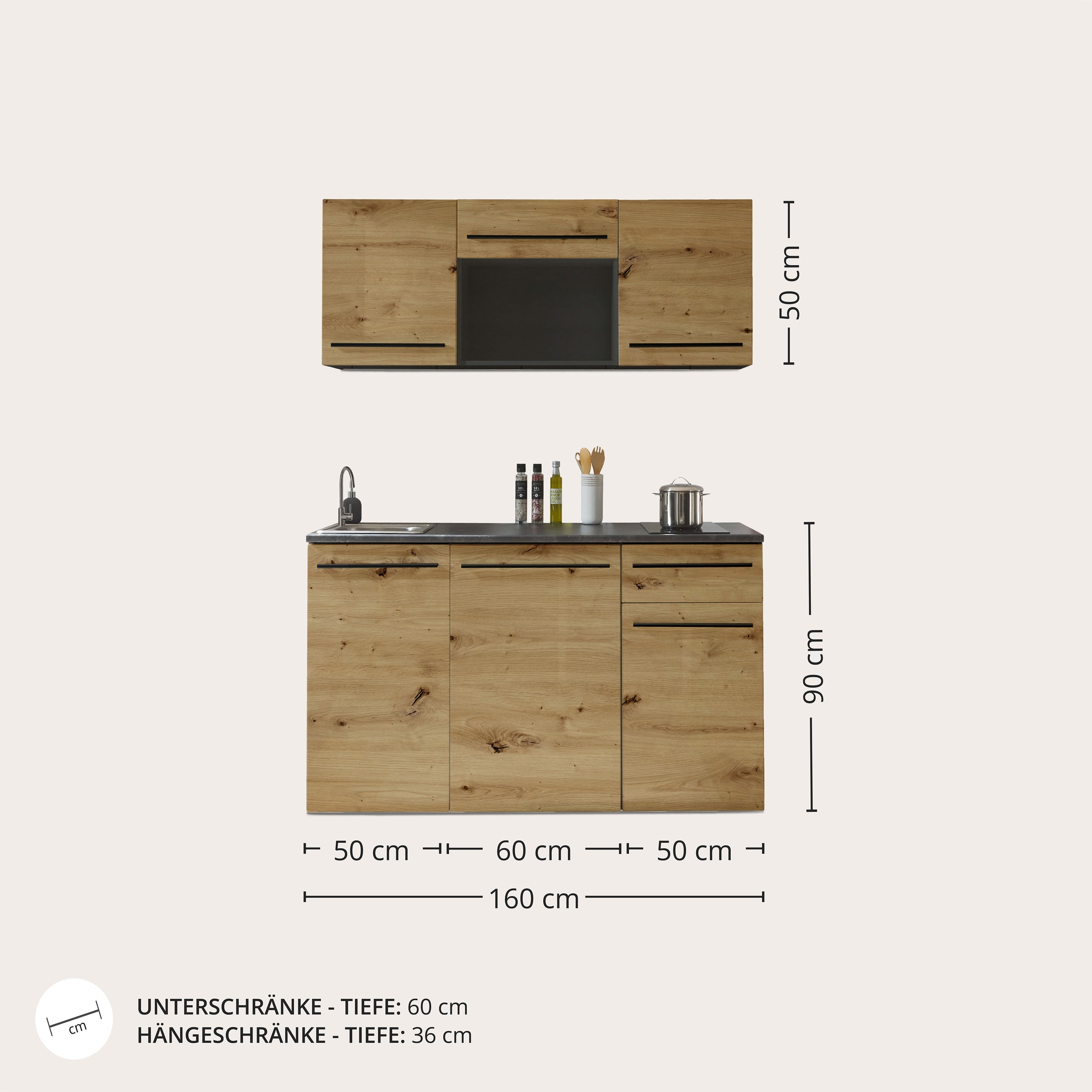 BASIC by Balculina Küchenzeile »Jazz Singleküche«, Breite 160 cm, mit und ohne Geräte lieferbar