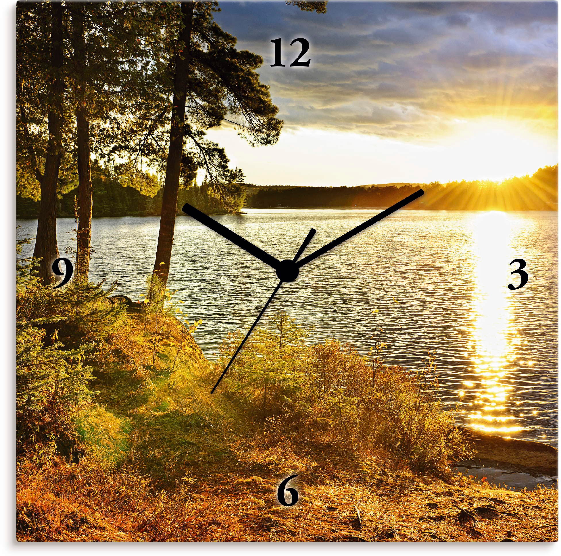 Artland Wanduhr "Sonnenuntergang über See Algonquin Park", wahlweise mit Quarz- oder Funkuhrwerk, lautlos ohne Tickgeräu