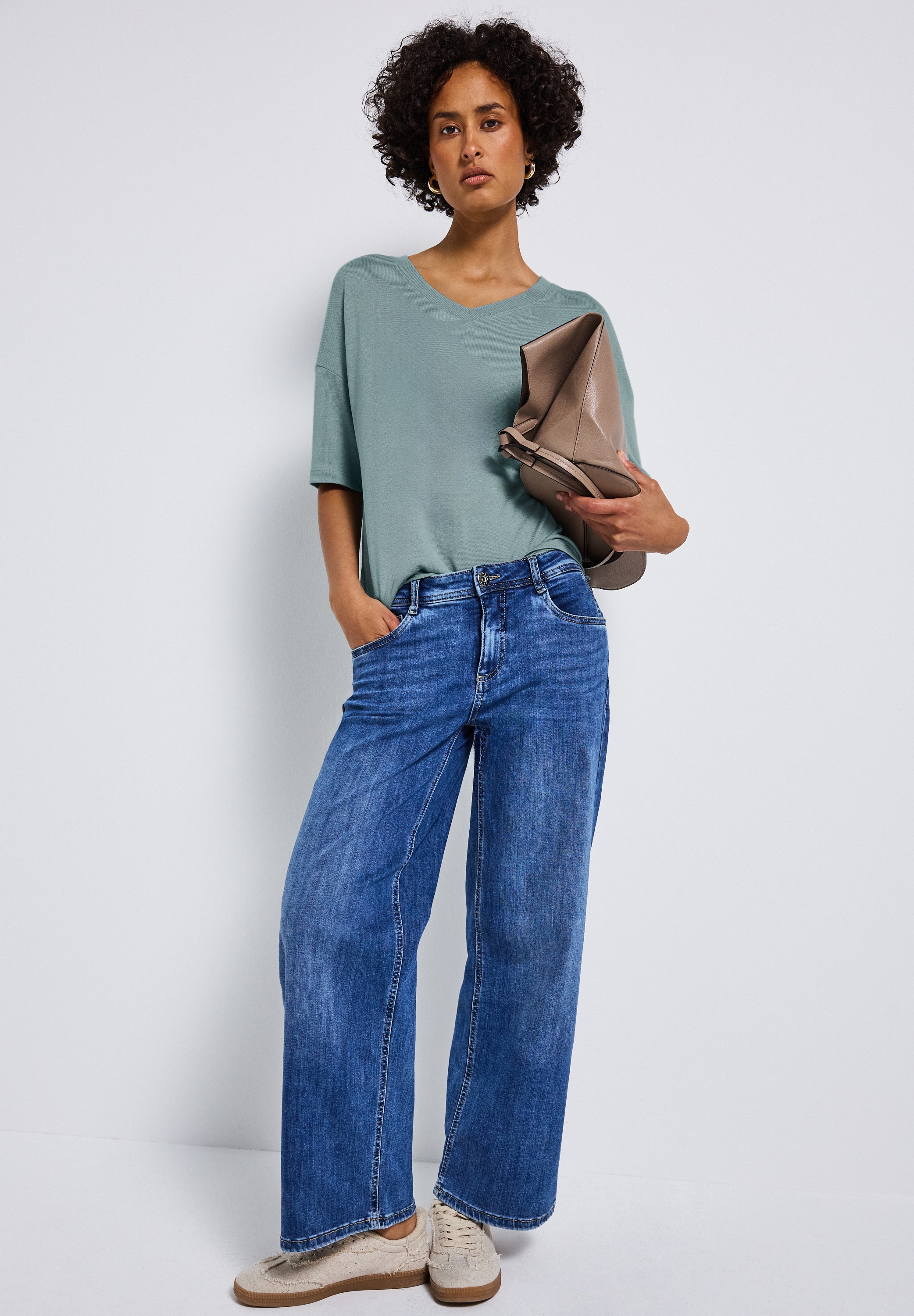 STREET ONE T-Shirt, mit V-Ausschnitt und im Strick-Look